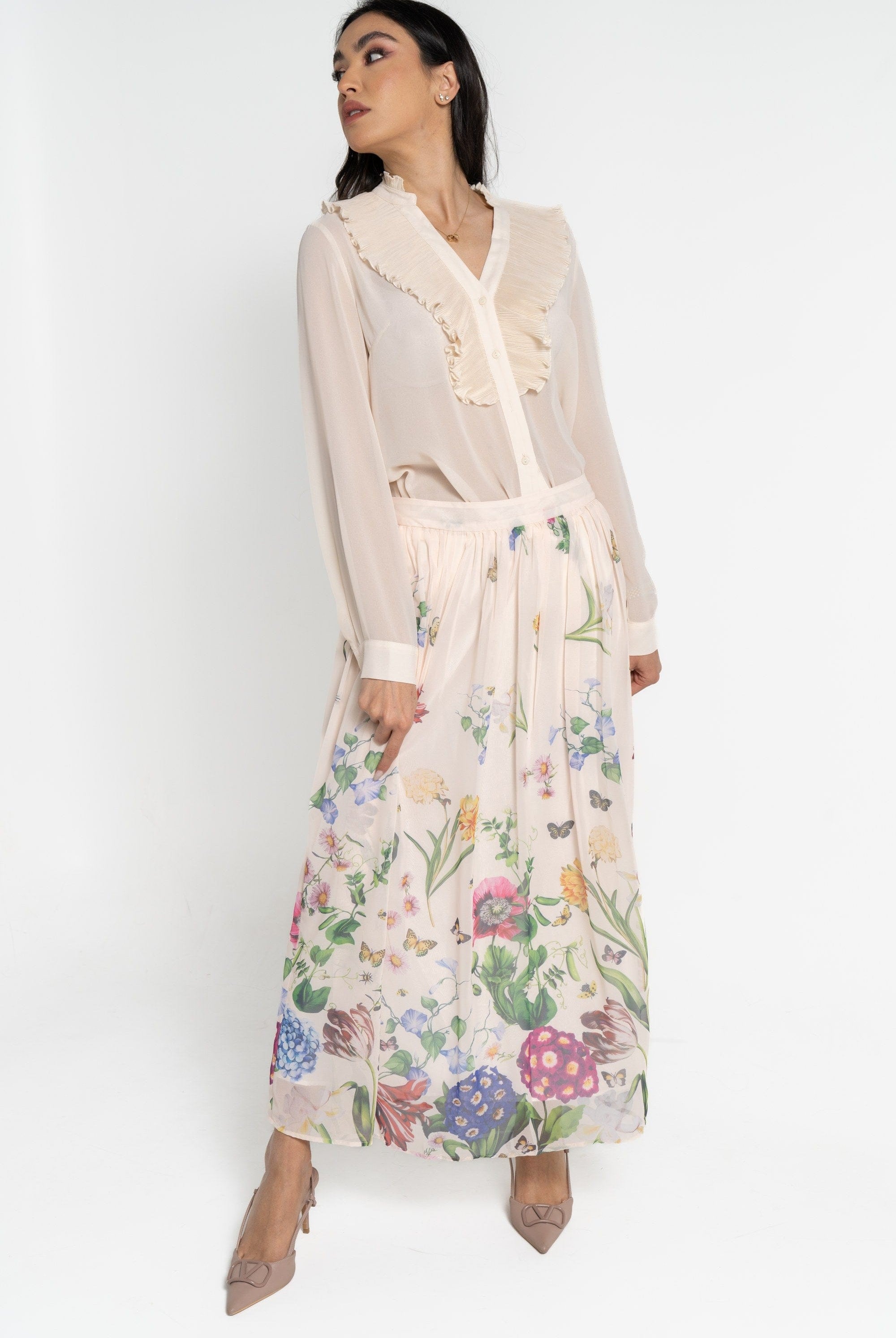 نتشي تنورة ميدي نسائية بكسرات مشجرة