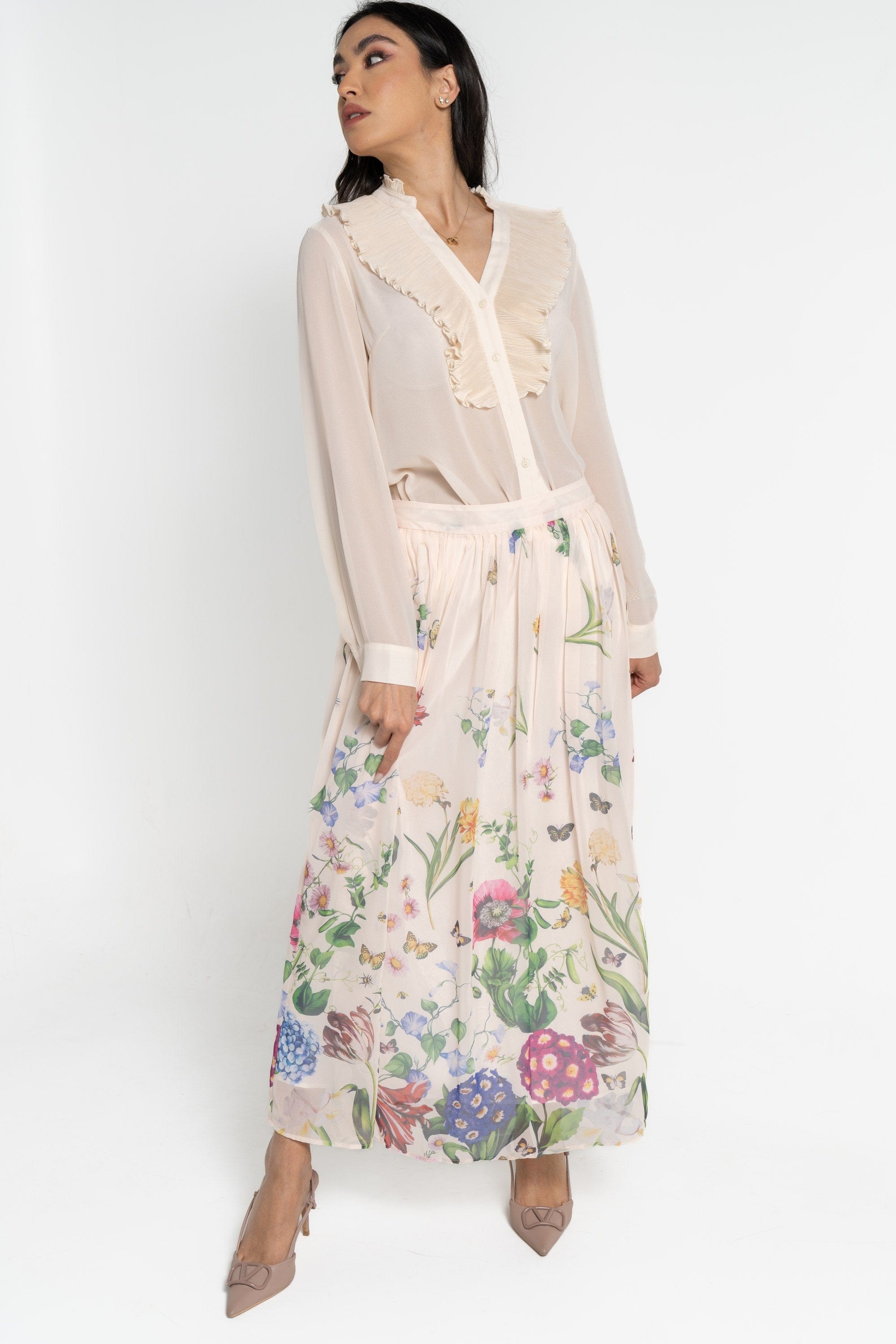 نتشي تنورة ميدي نسائية بكسرات مشجرة