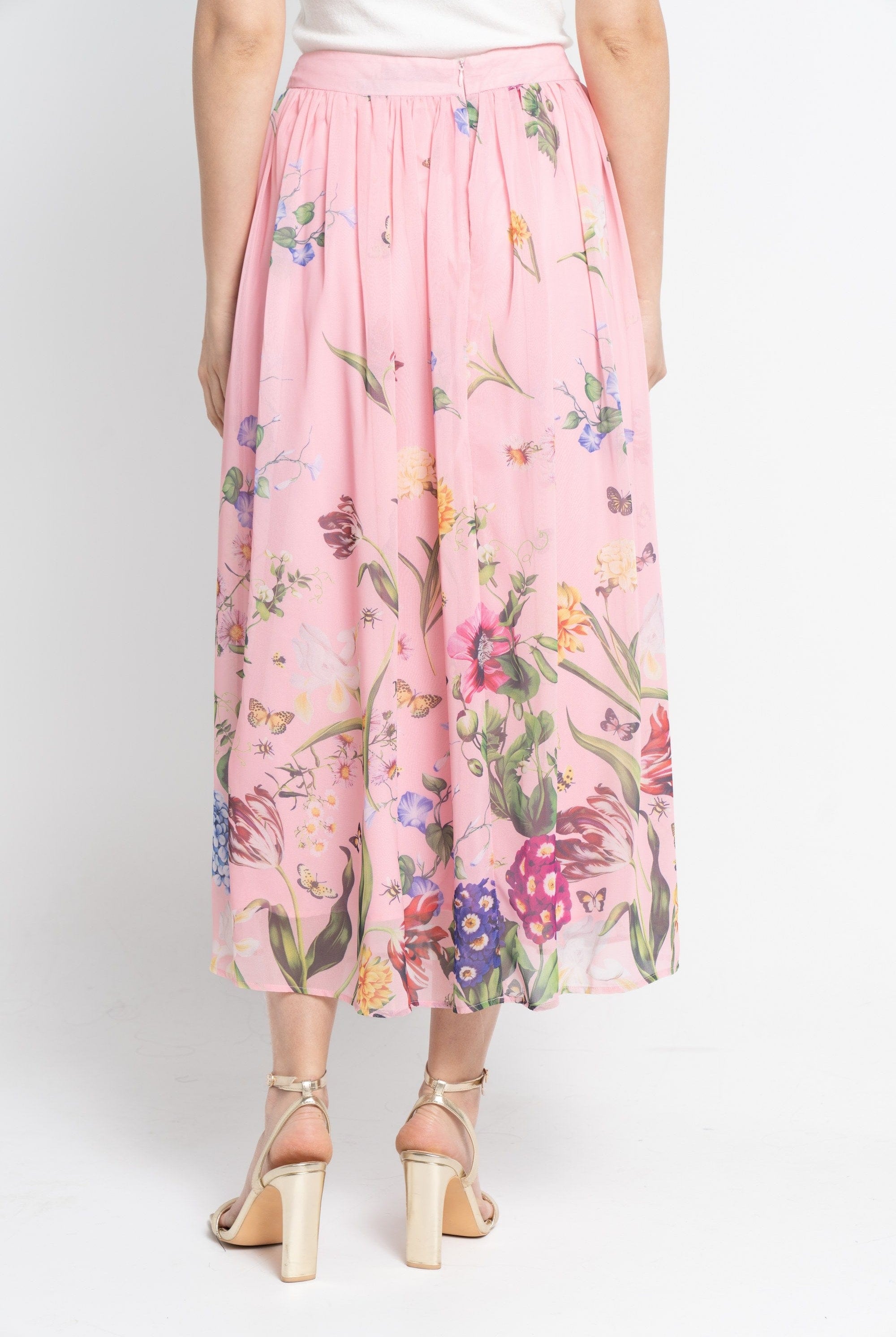 نتشي تنورة ميدي نسائية بكسرات مشجرة