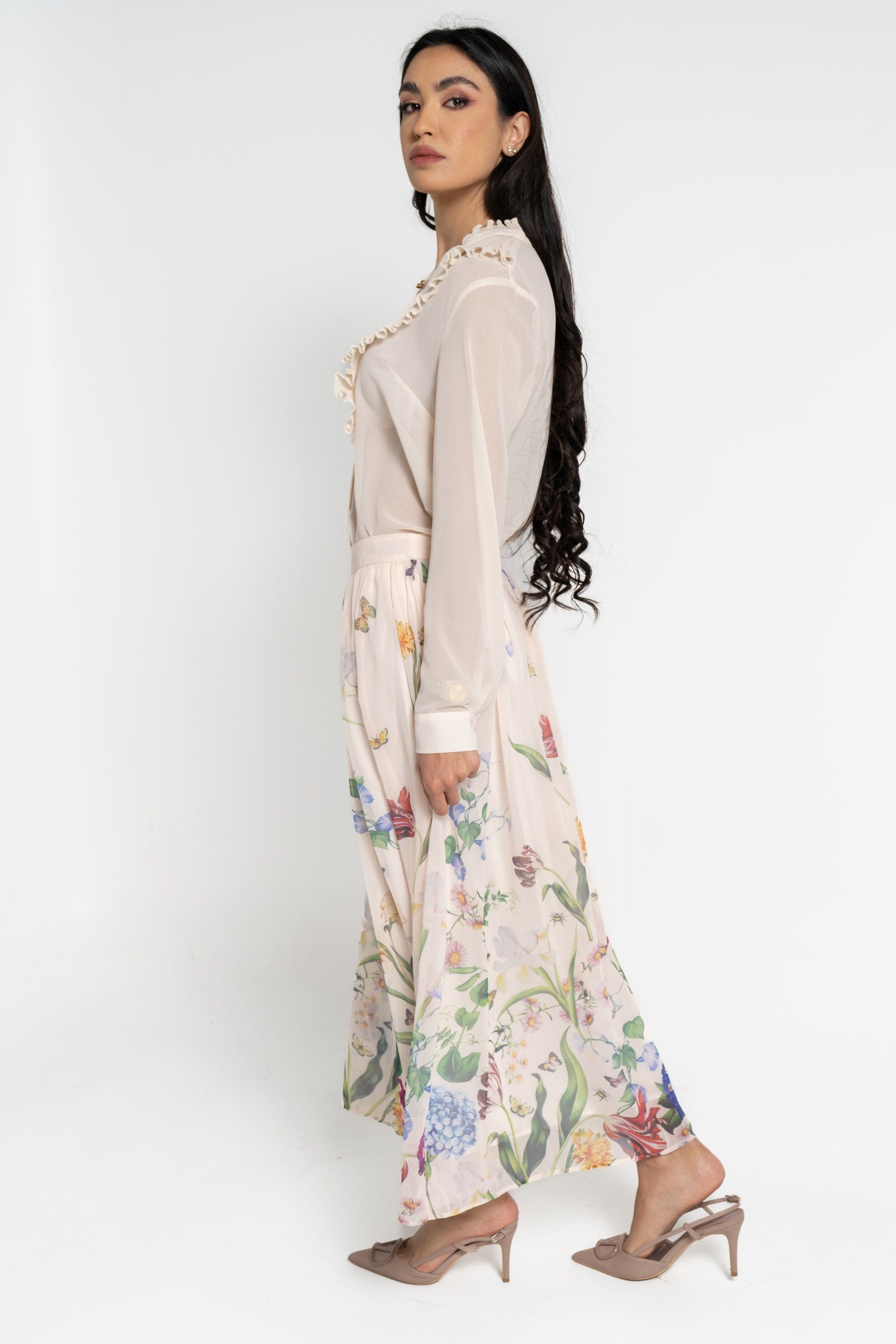 نتشي تنورة ميدي نسائية بكسرات مشجرة