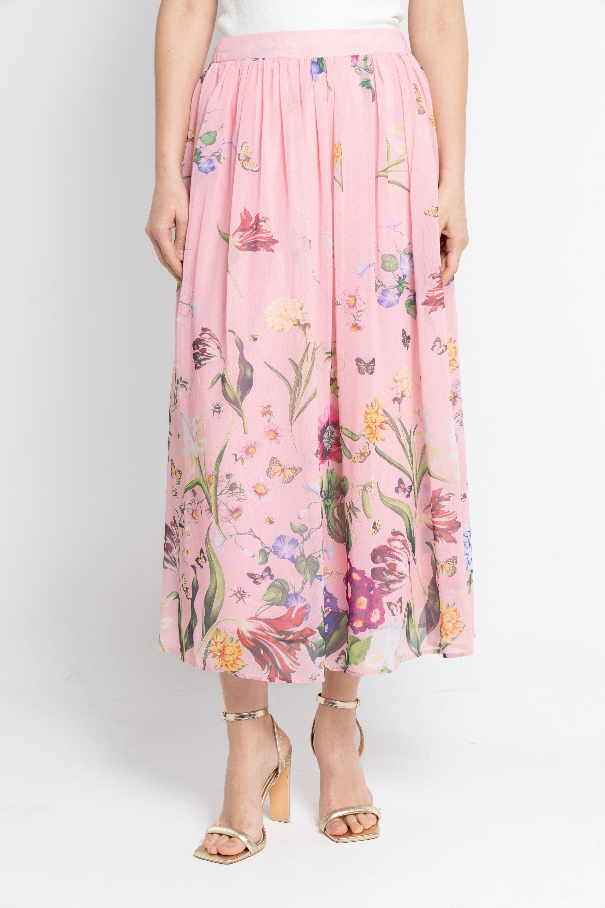 نتشي تنورة ميدي نسائية بكسرات مشجرة