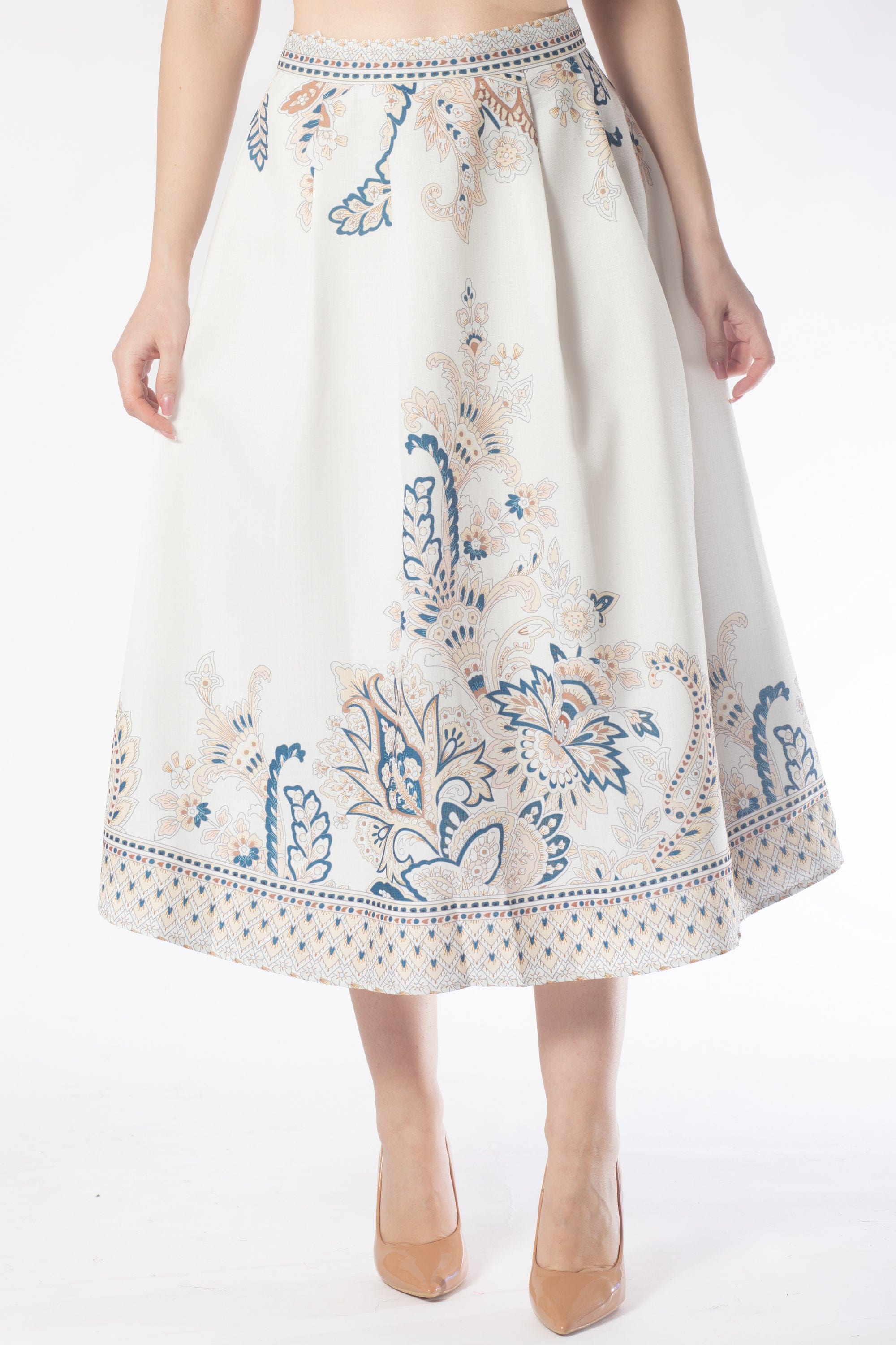 تنورة ميدي منقوشة خصر مرتفع نسائي