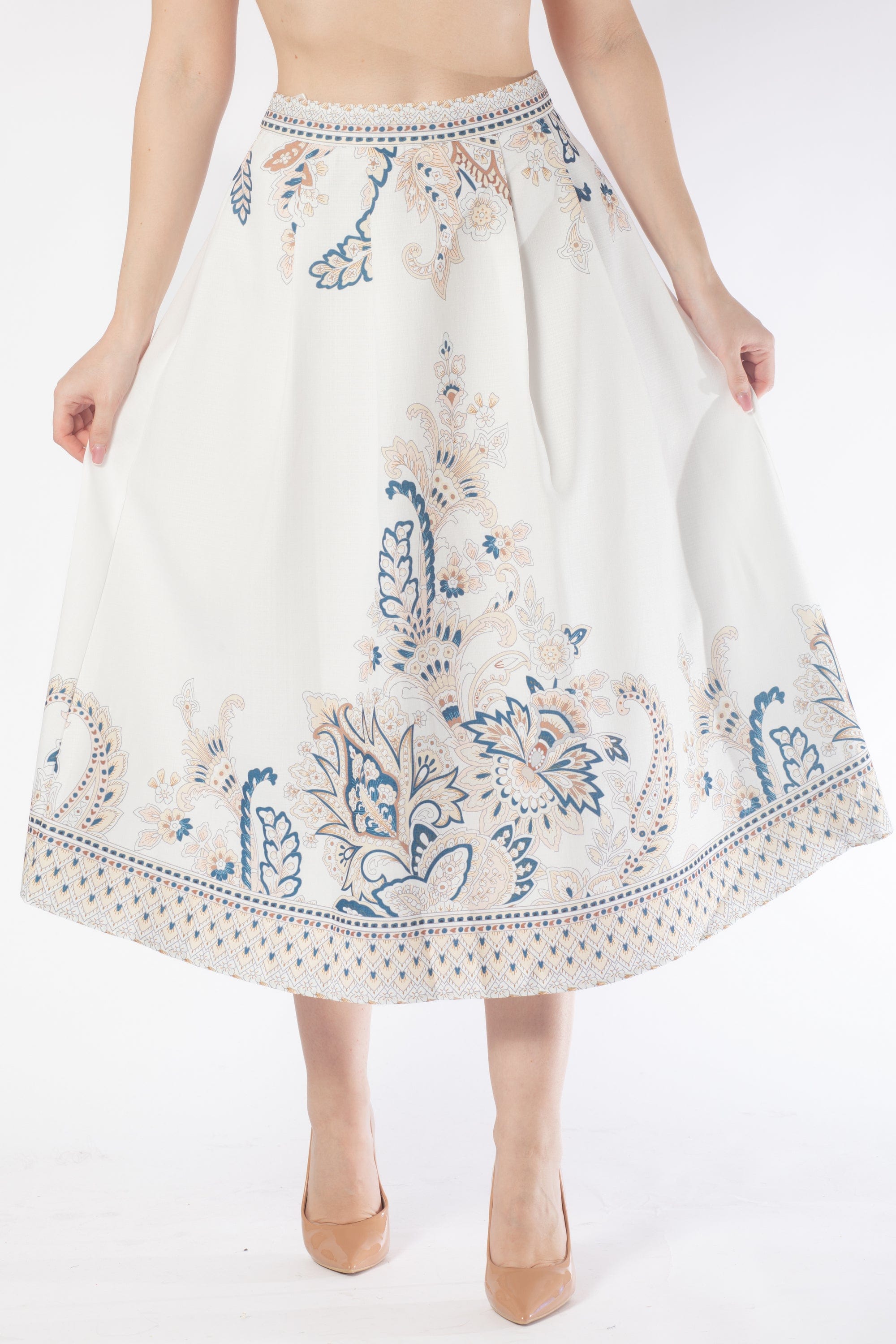 تنورة ميدي منقوشة خصر مرتفع نسائي