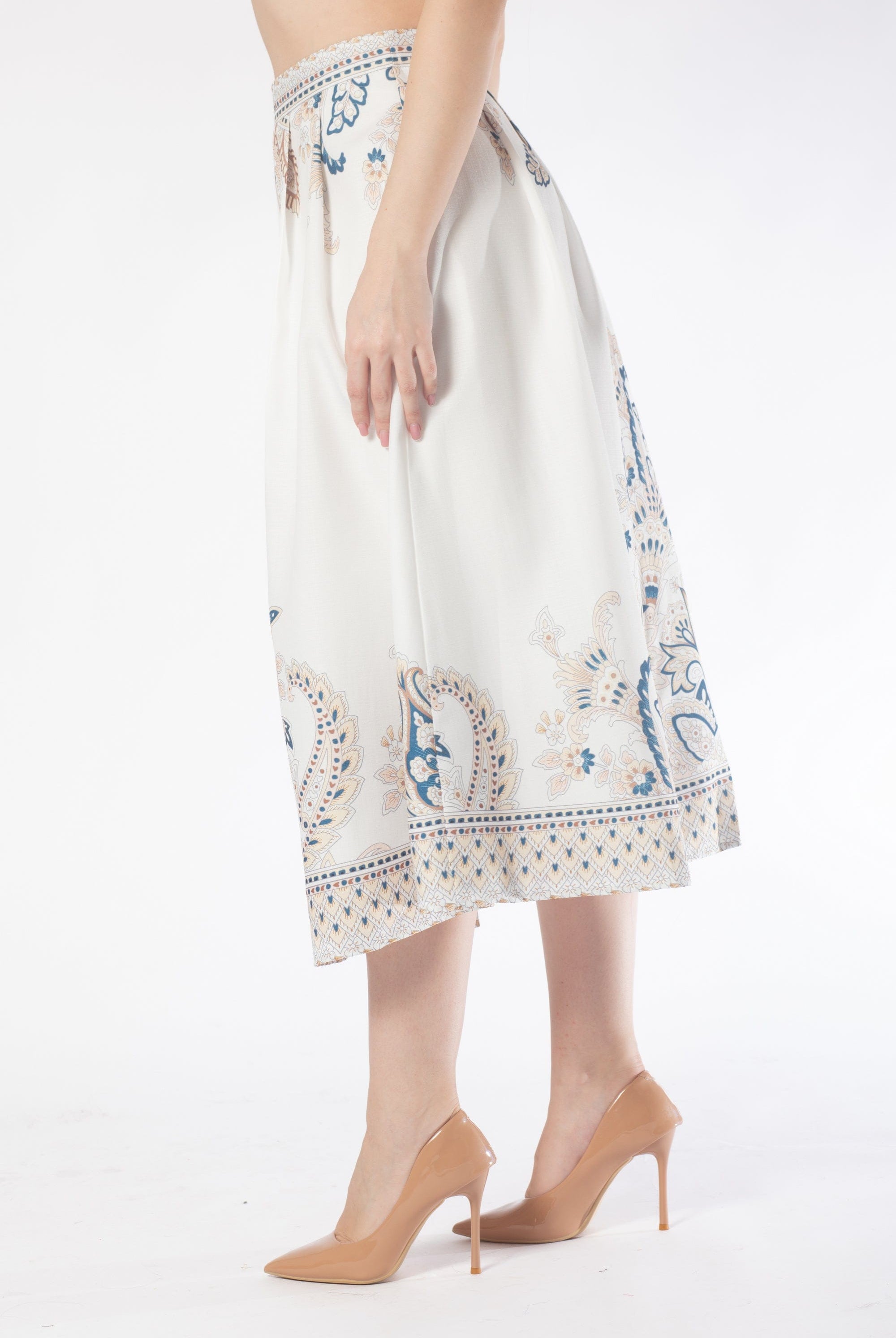 تنورة ميدي منقوشة خصر مرتفع نسائي