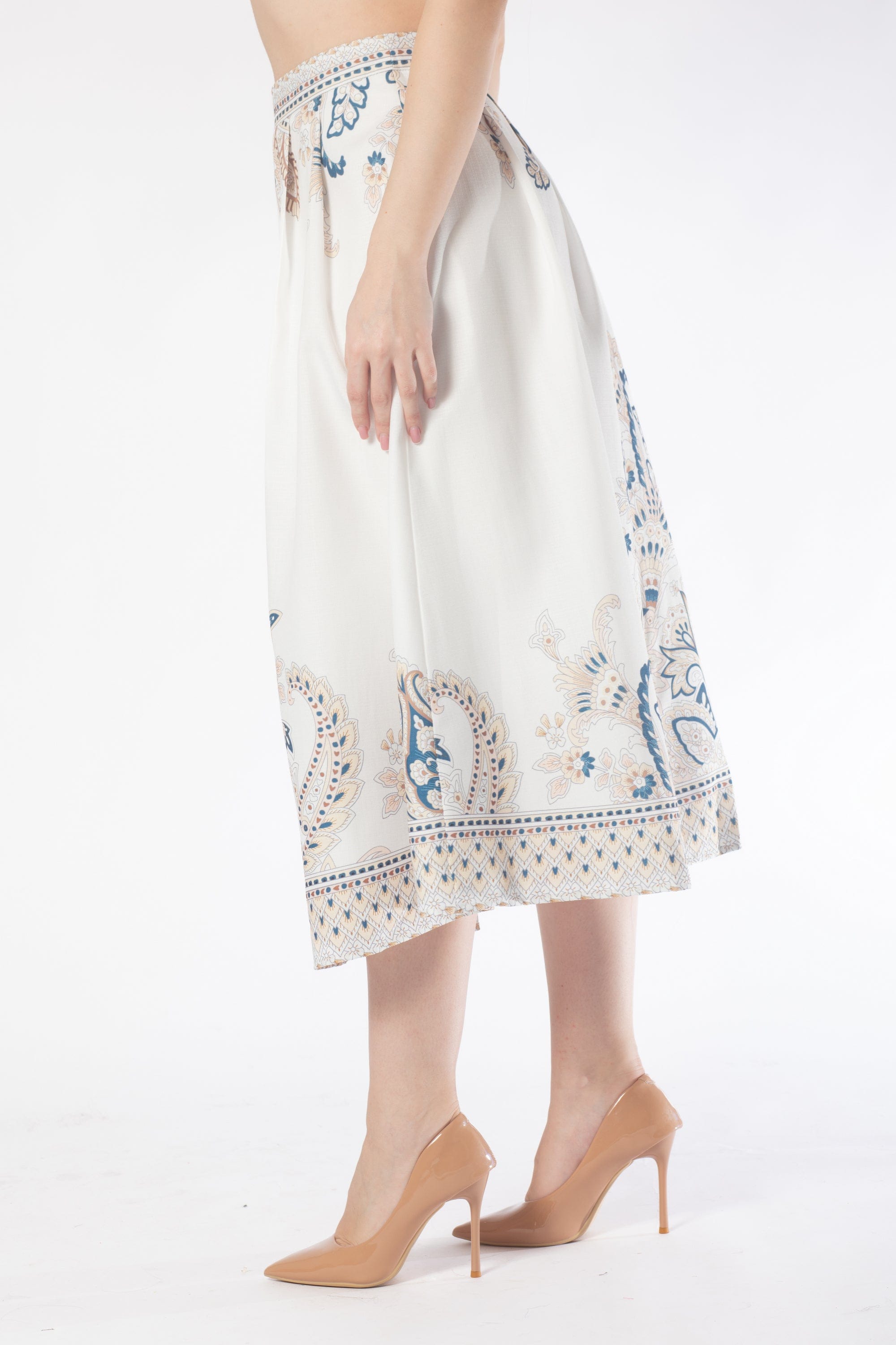 تنورة ميدي منقوشة خصر مرتفع نسائي