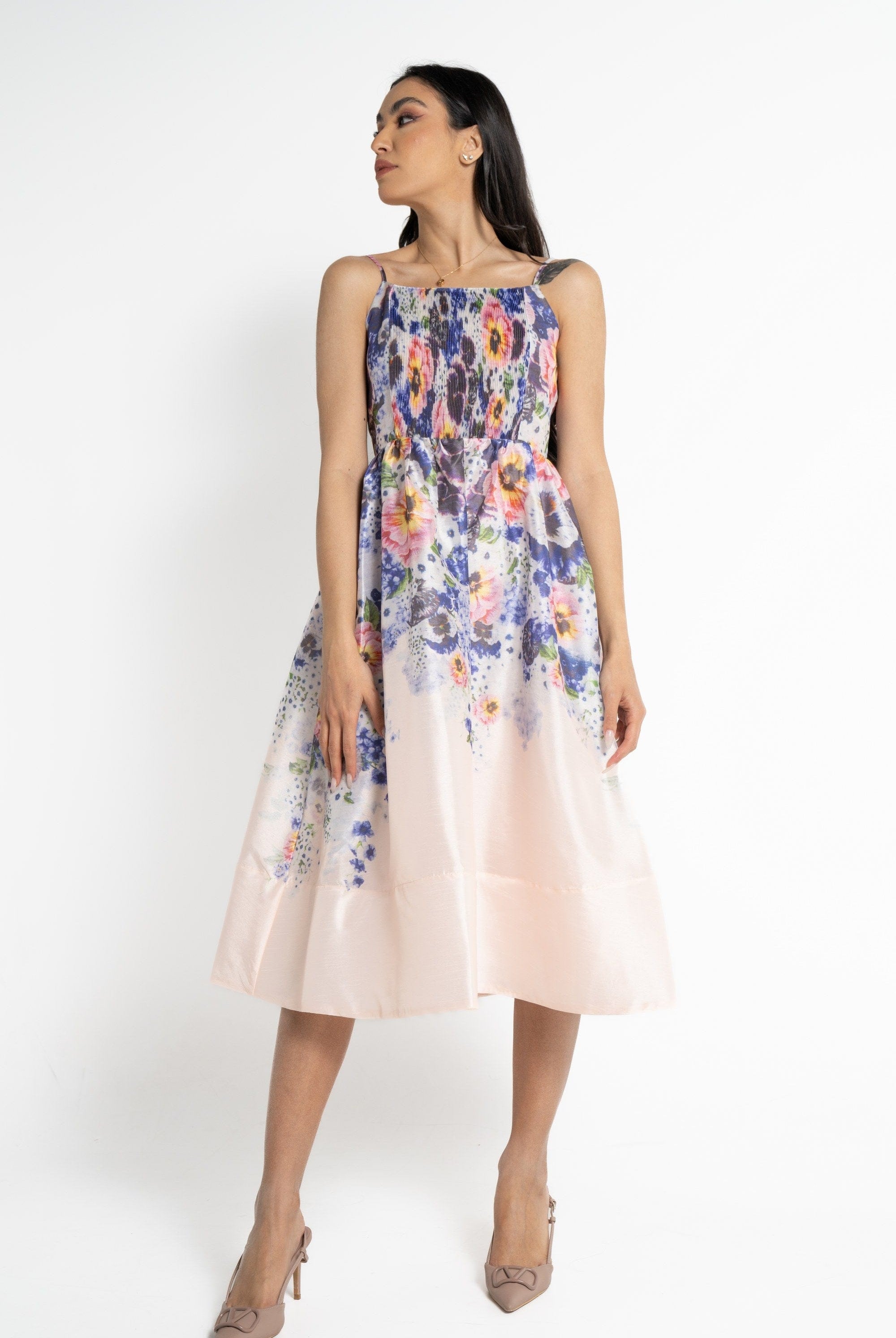 نتشي فستان ميدي حمالات مورد نسائي أرجواني