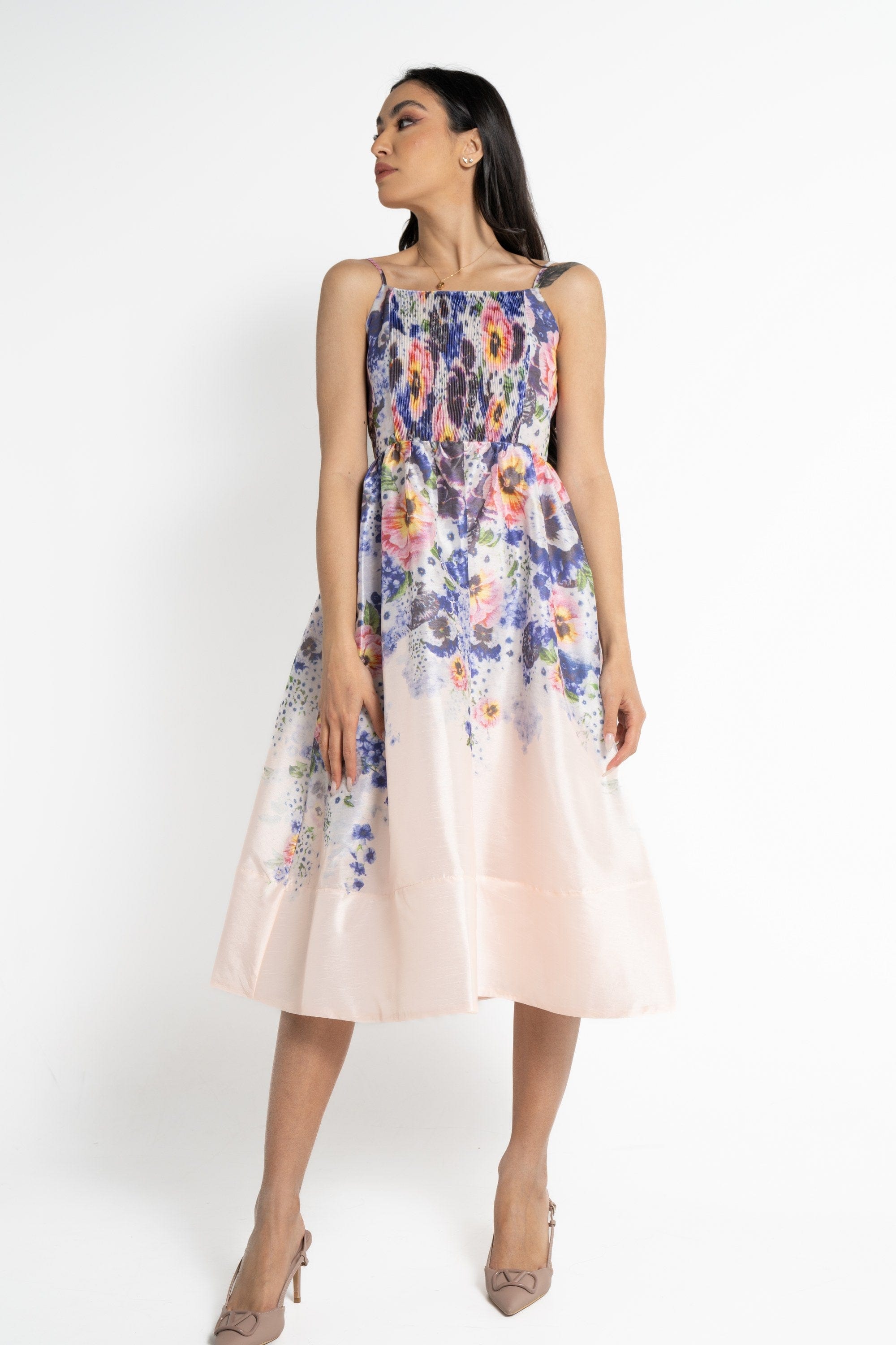 نتشي فستان ميدي حمالات مورد نسائي أرجواني