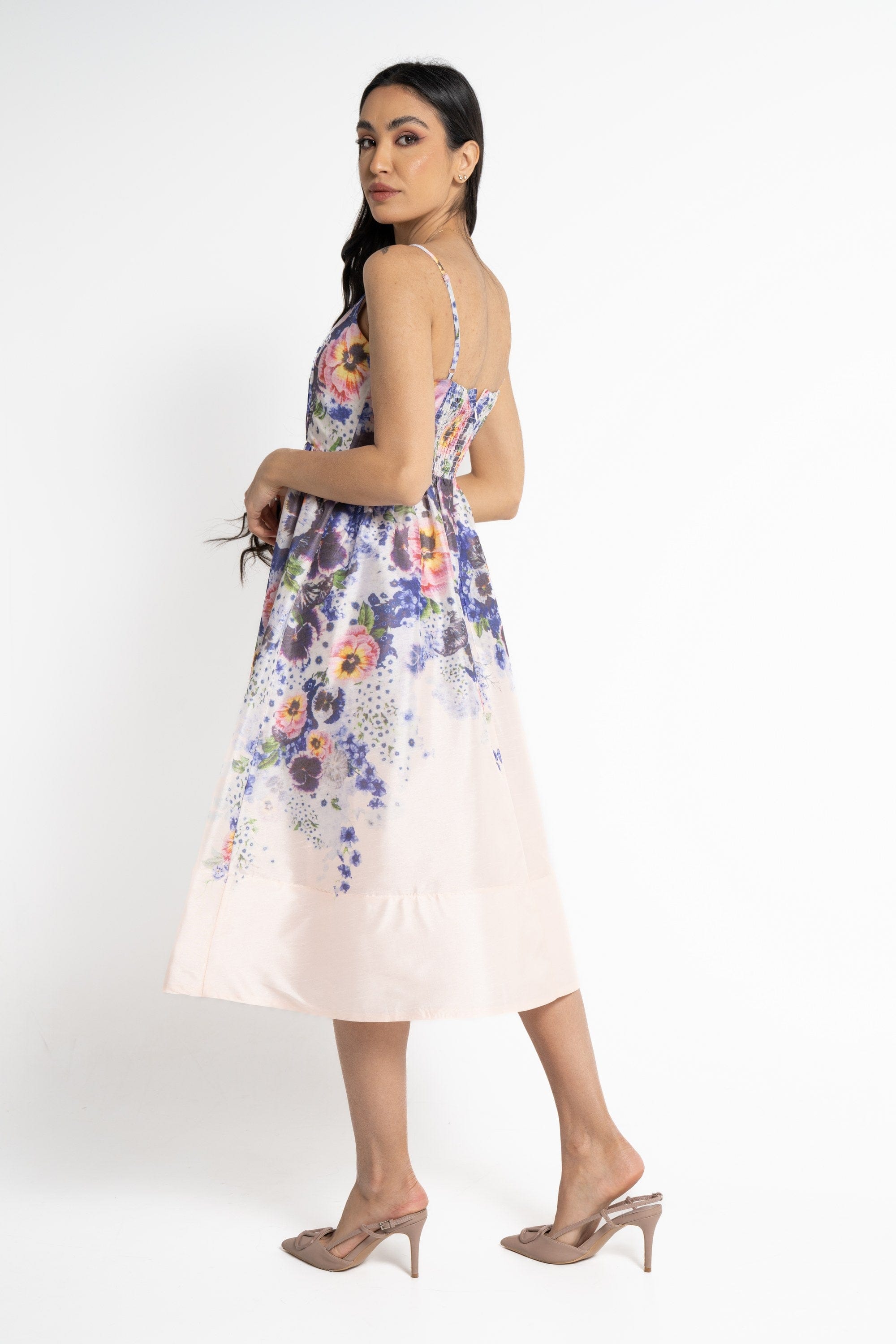 نتشي فستان ميدي حمالات مورد نسائي أرجواني