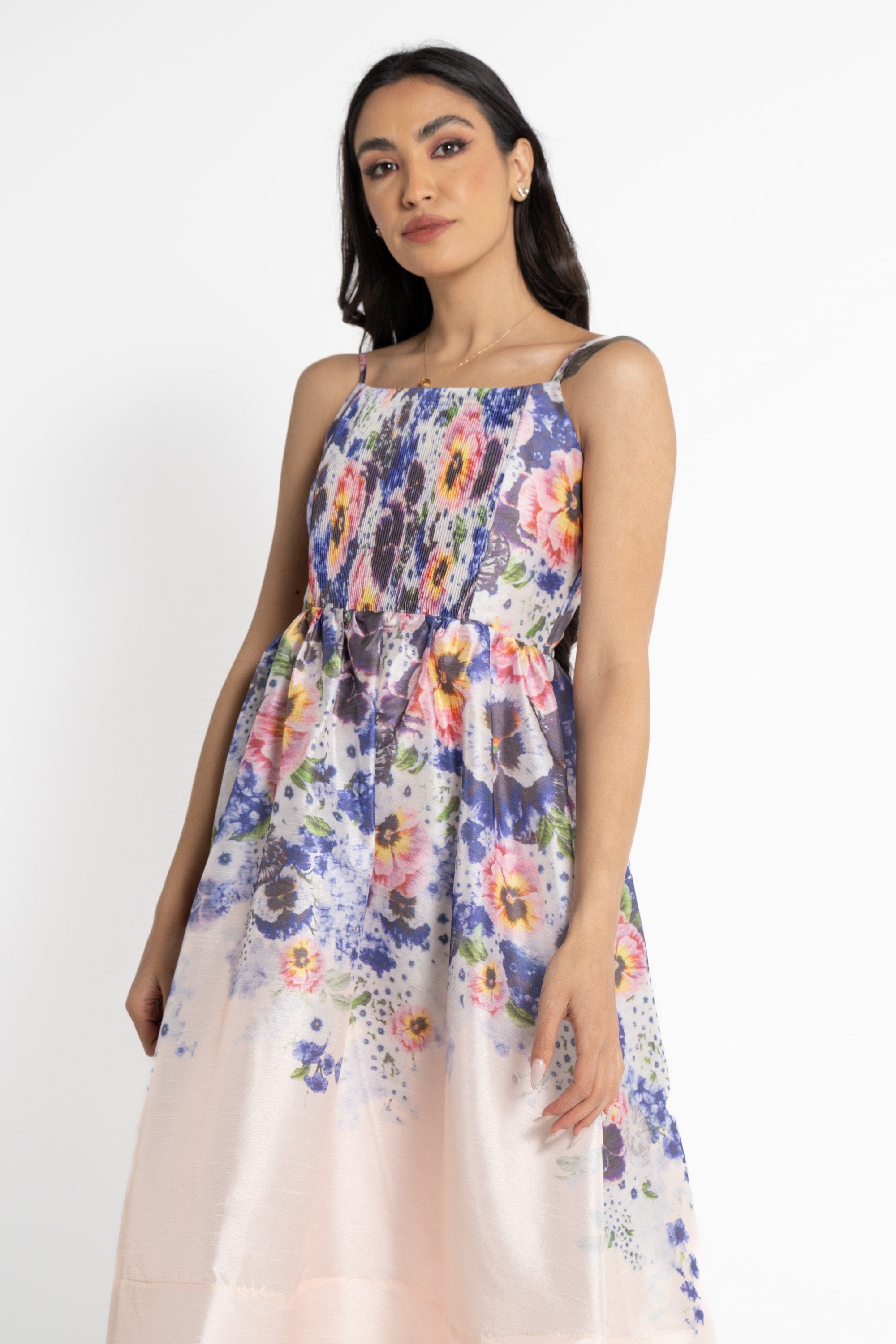 نتشي فستان ميدي حمالات مورد نسائي أرجواني