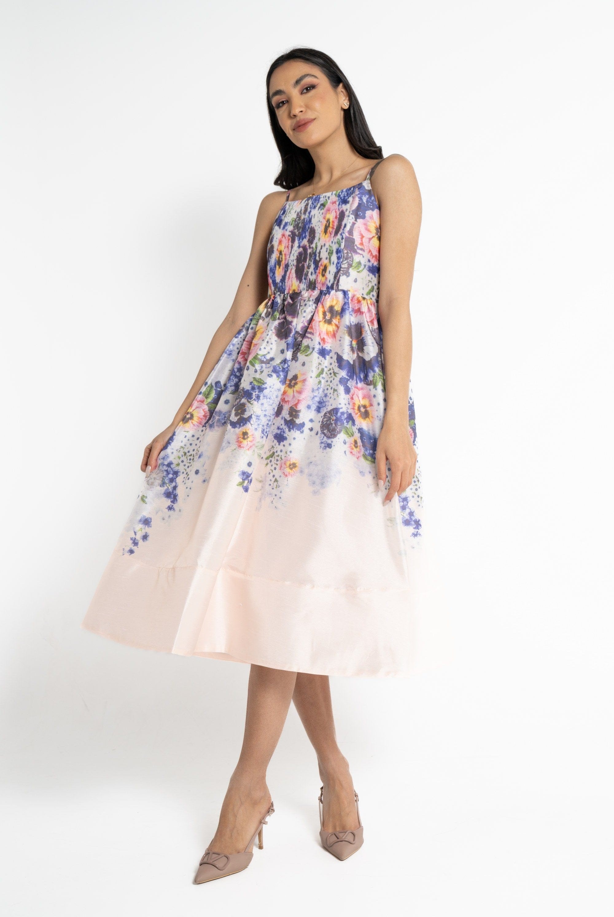 نتشي فستان ميدي حمالات مورد نسائي أرجواني