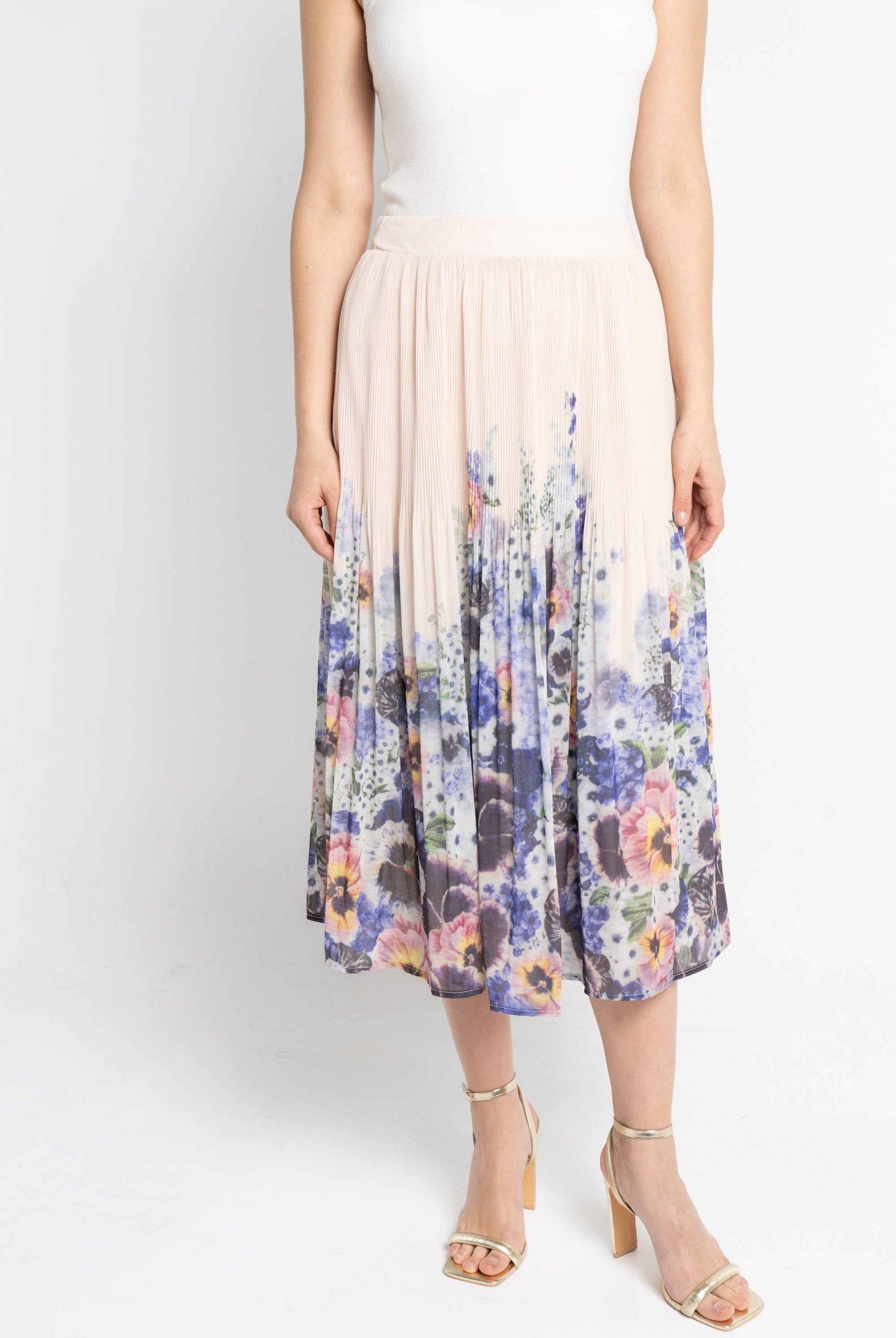 نتشي تنورة ميدي نسائية بليسية رفيع مشجر أرجواني