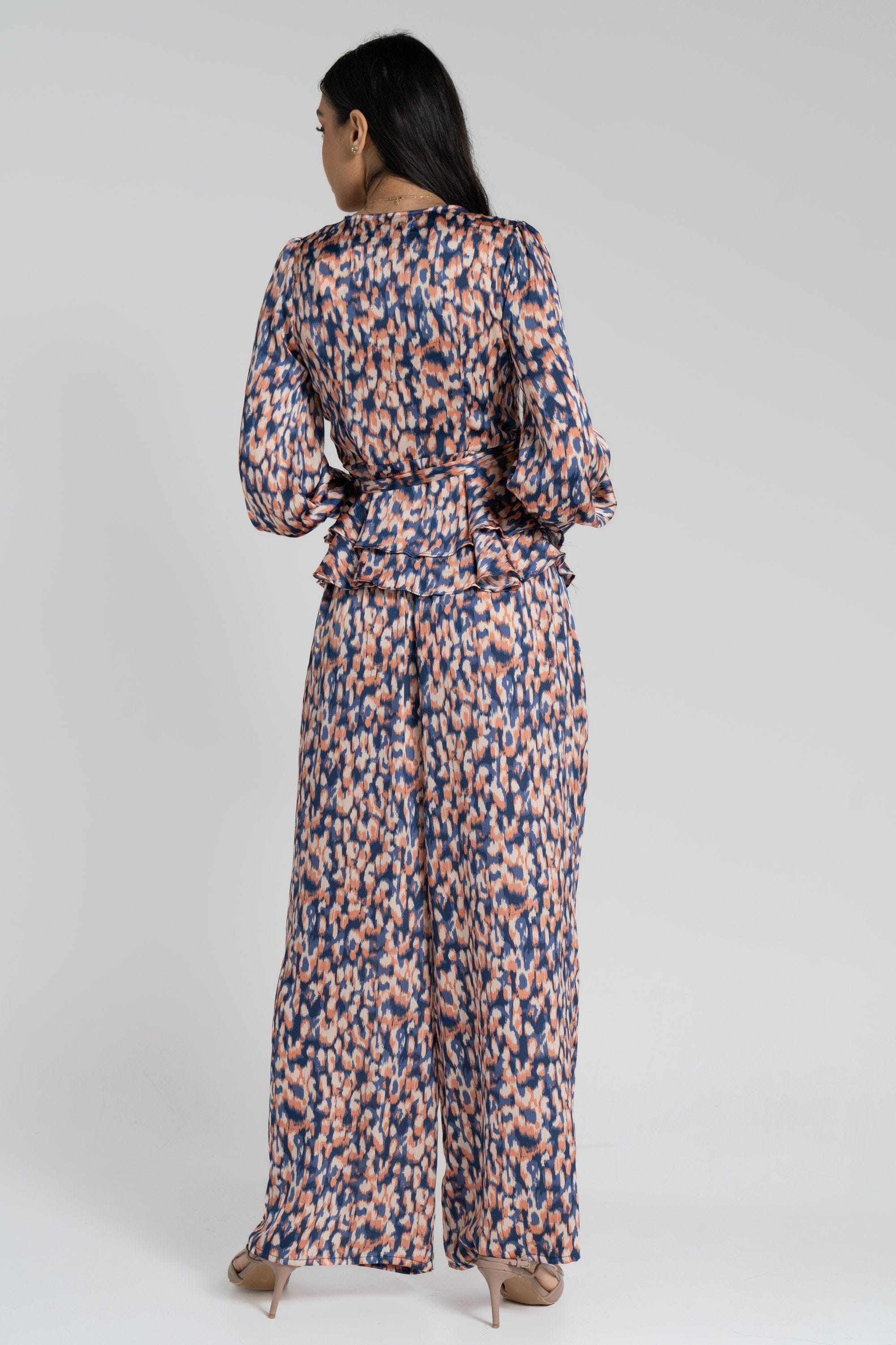 نتشي بنطلون طويل منقوش واسع خصر مرتفع نسائي