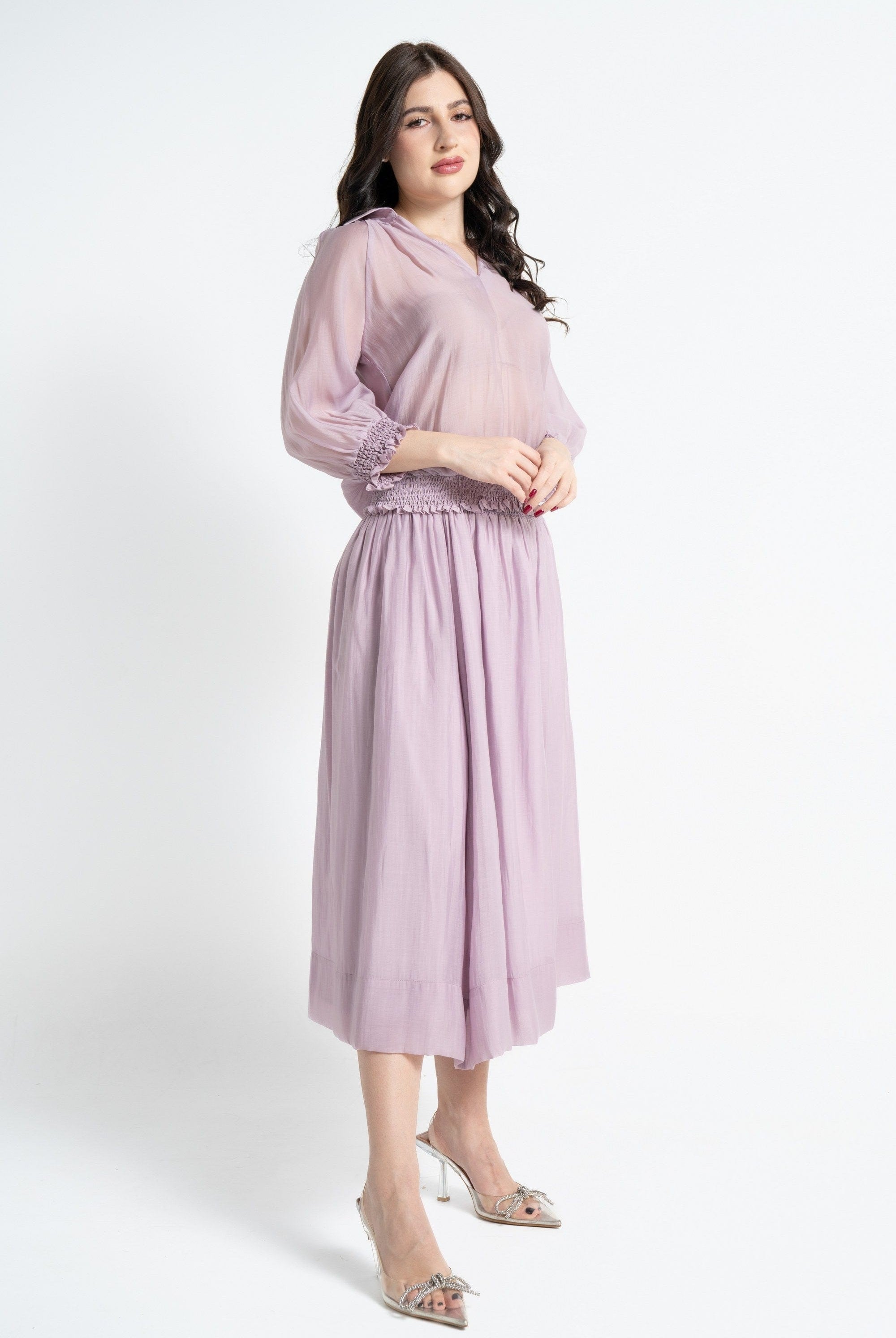 نتشي بلوزة بأكمام 3/4 شيفون مكشكش نسائي