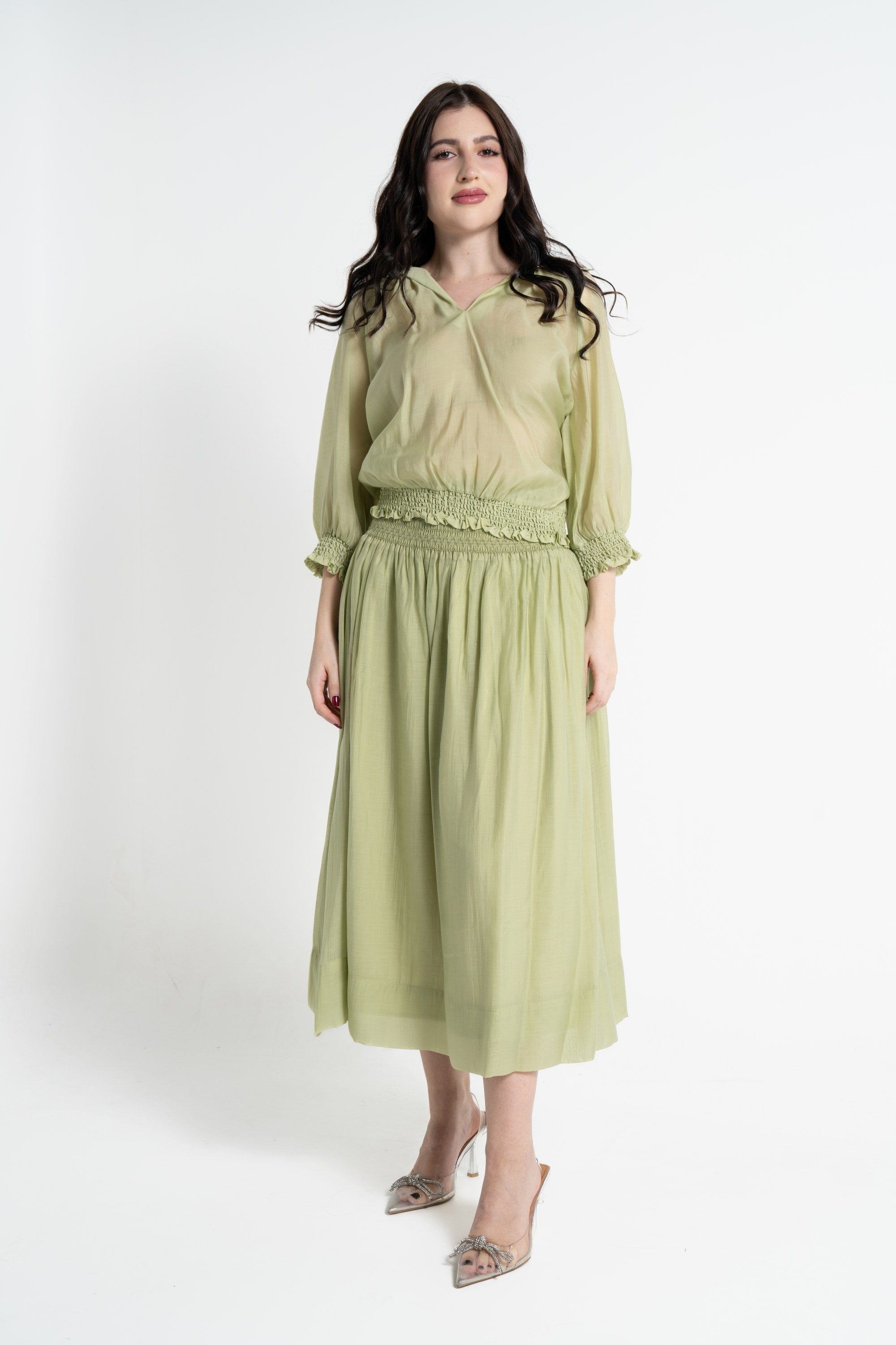 نتشي بلوزة بأكمام 3/4 شيفون مكشكش نسائي