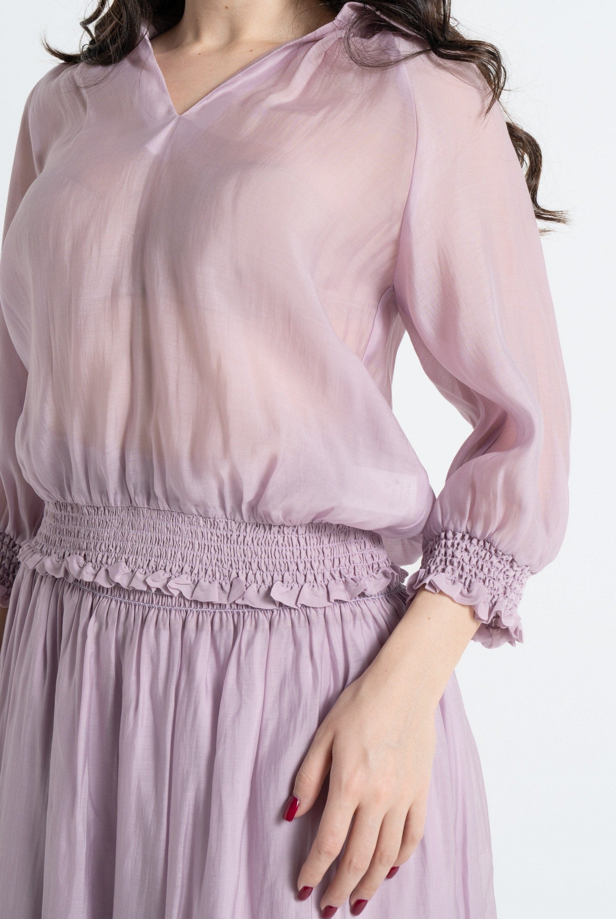 نتشي بلوزة بأكمام 3/4 شيفون مكشكش نسائي