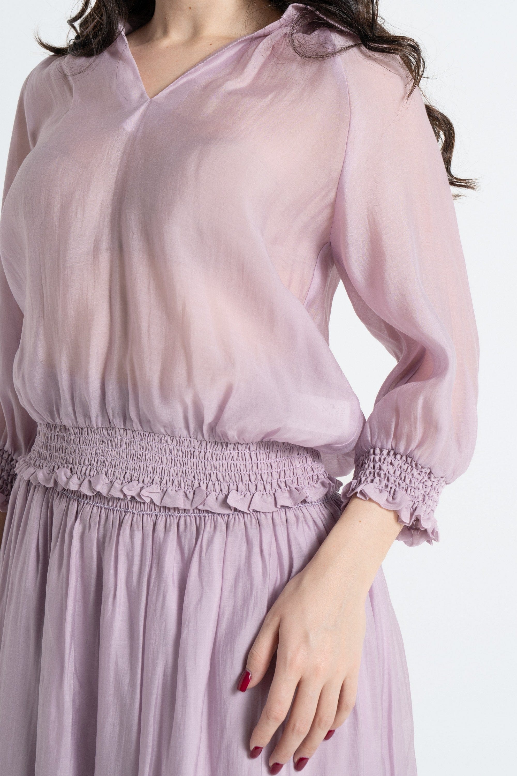 نتشي بلوزة بأكمام 3/4 شيفون مكشكش نسائي