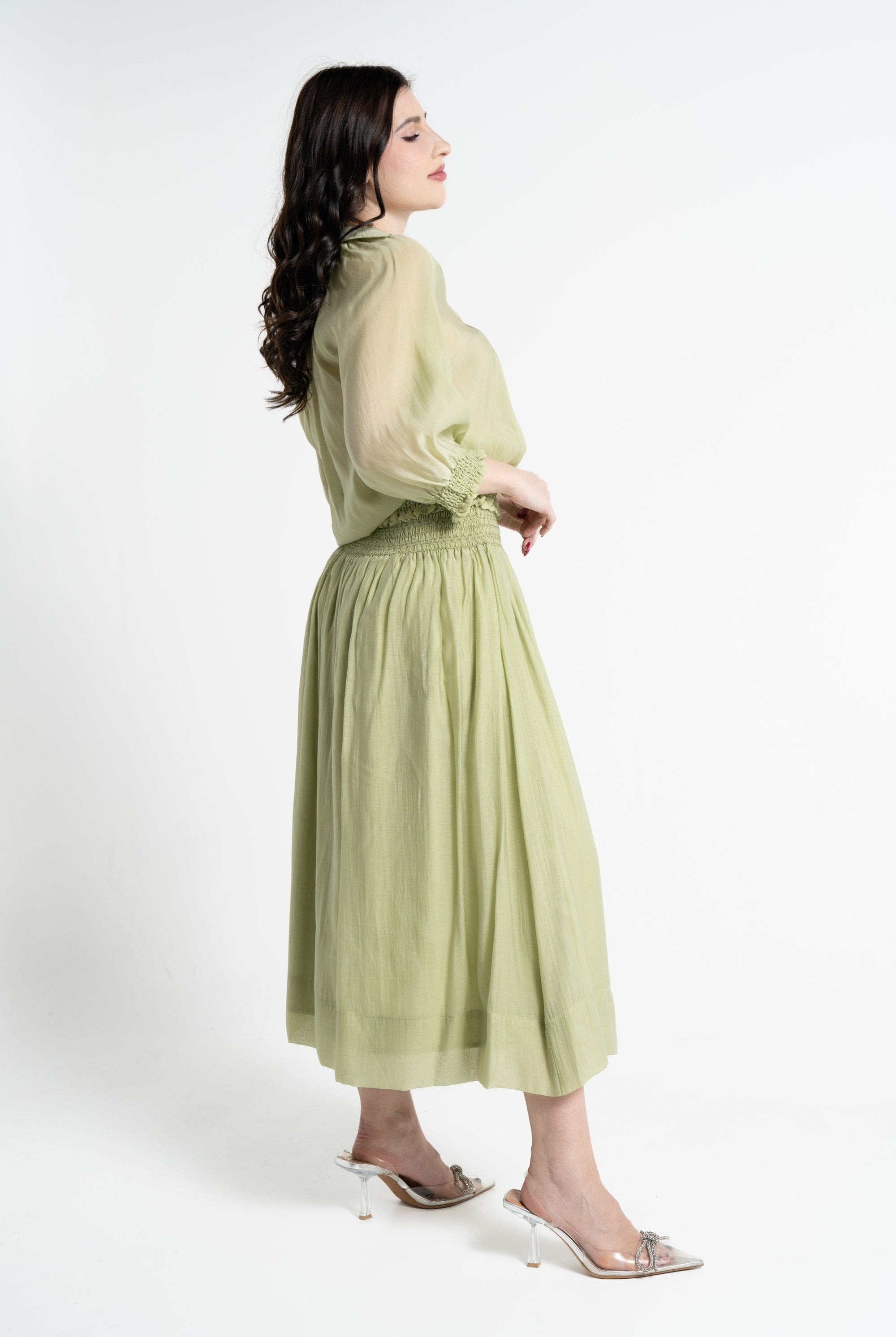 نتشي بلوزة بأكمام 3/4 شيفون مكشكش نسائي