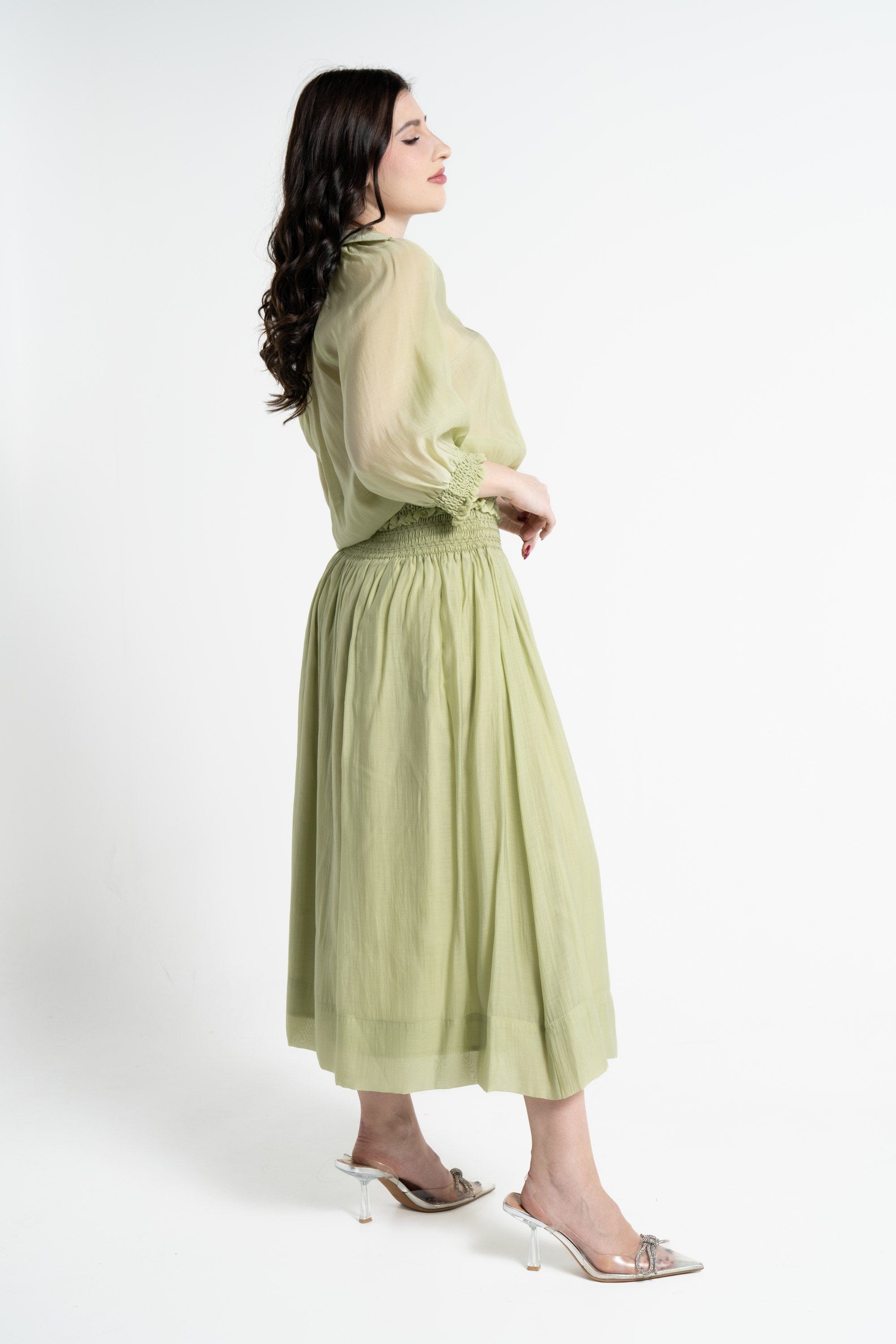 نتشي بلوزة بأكمام 3/4 شيفون مكشكش نسائي