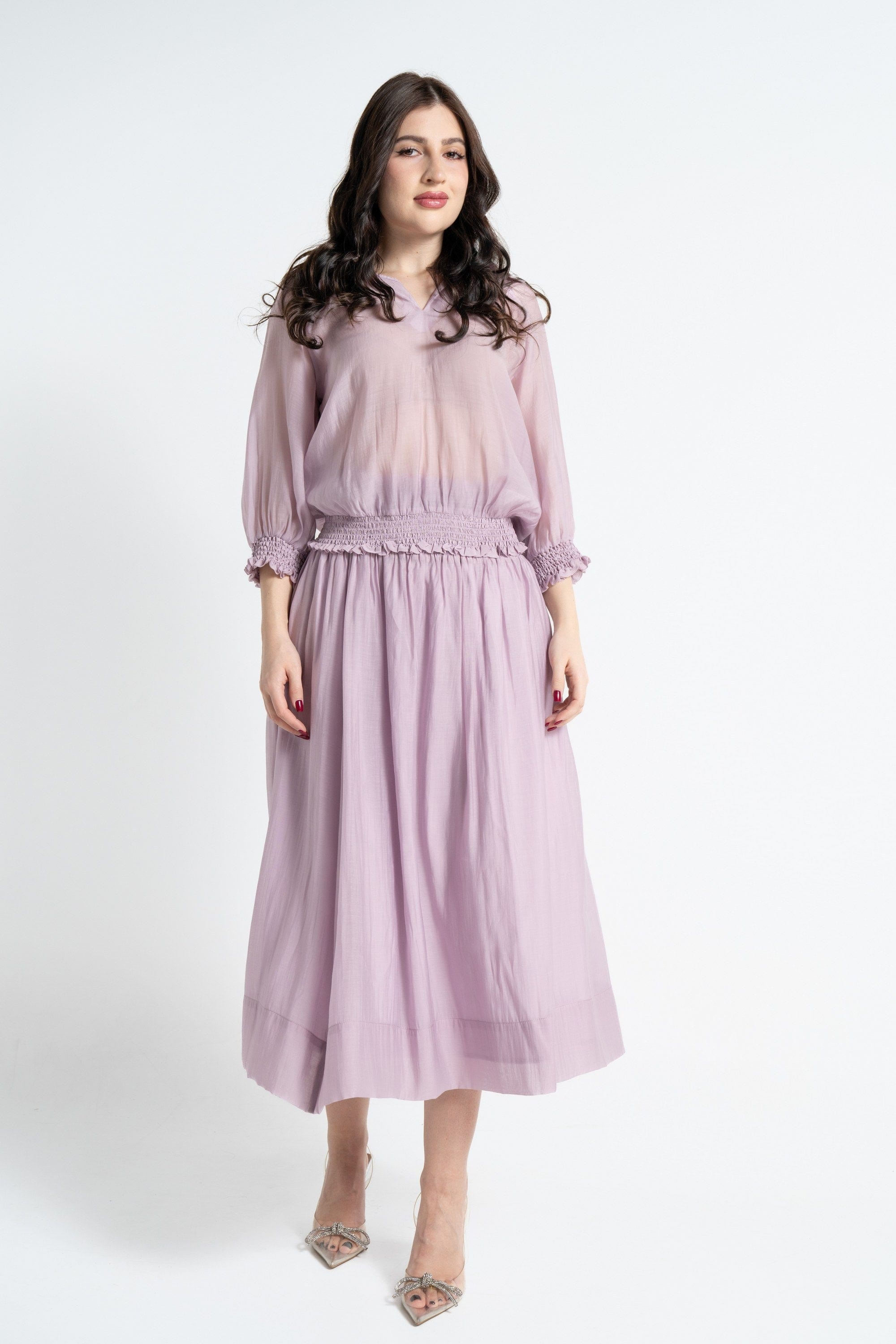 نتشي بلوزة بأكمام 3/4 شيفون مكشكش نسائي