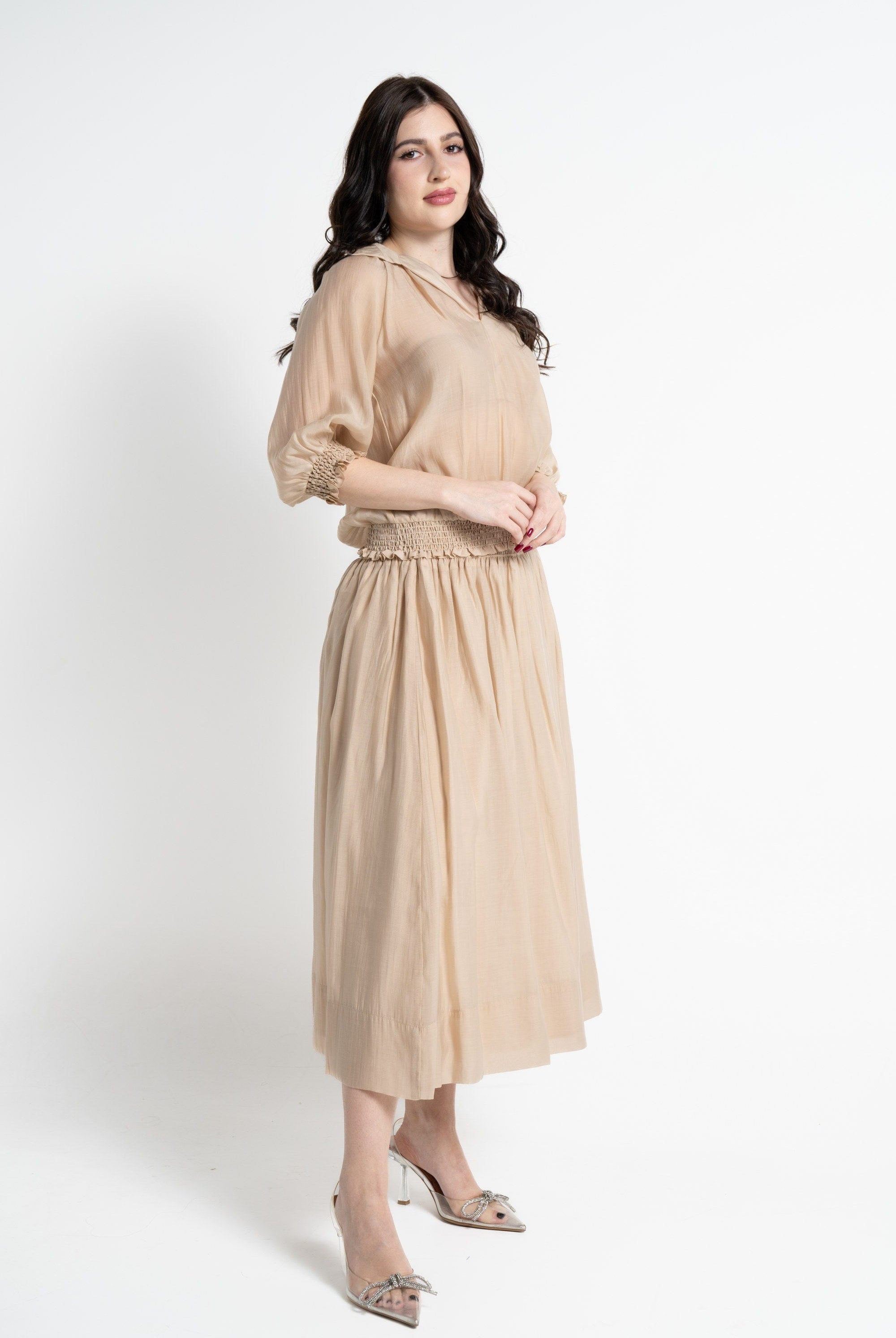 نتشي بلوزة بأكمام 3/4 شيفون مكشكش نسائي