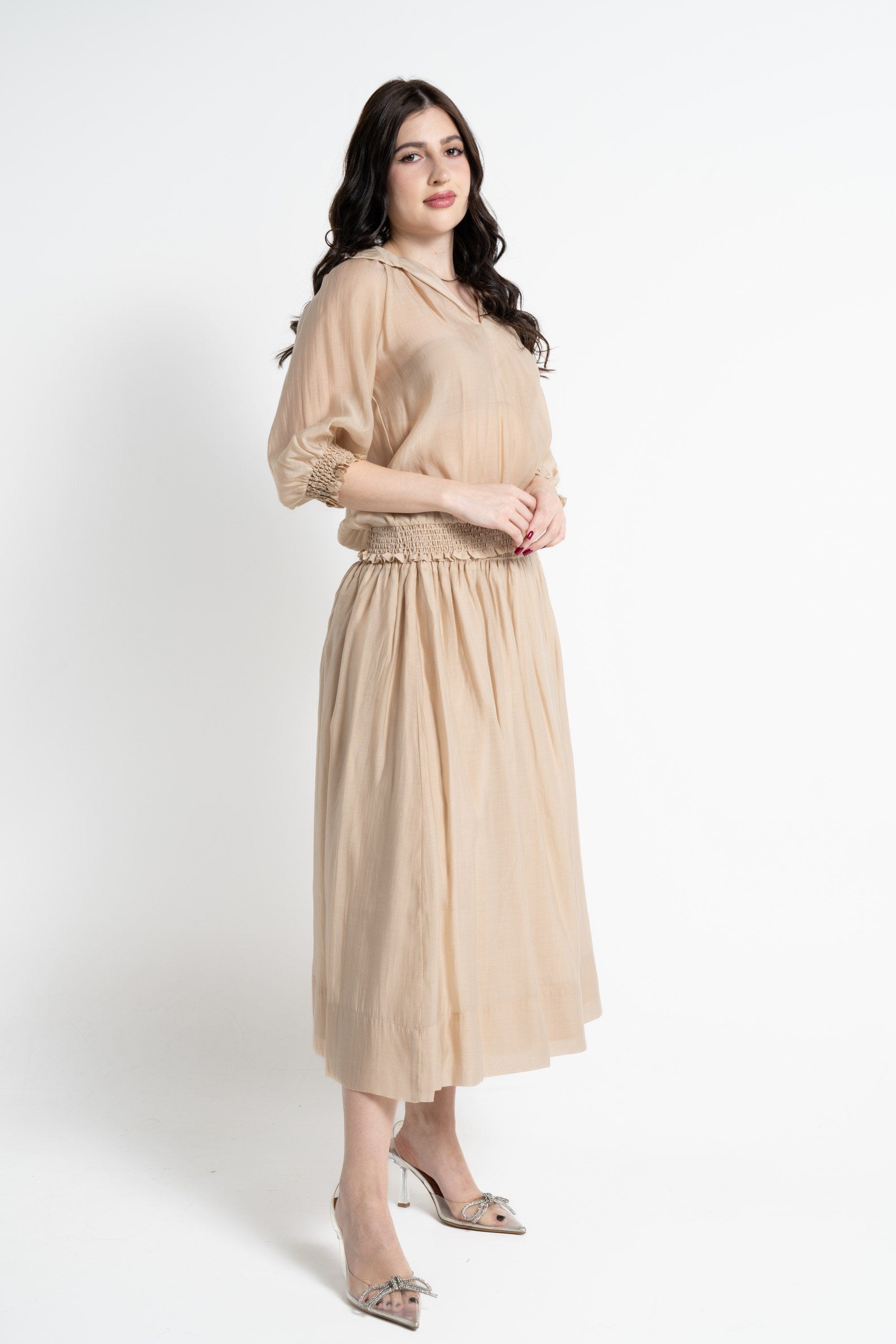 نتشي بلوزة بأكمام 3/4 شيفون مكشكش نسائي