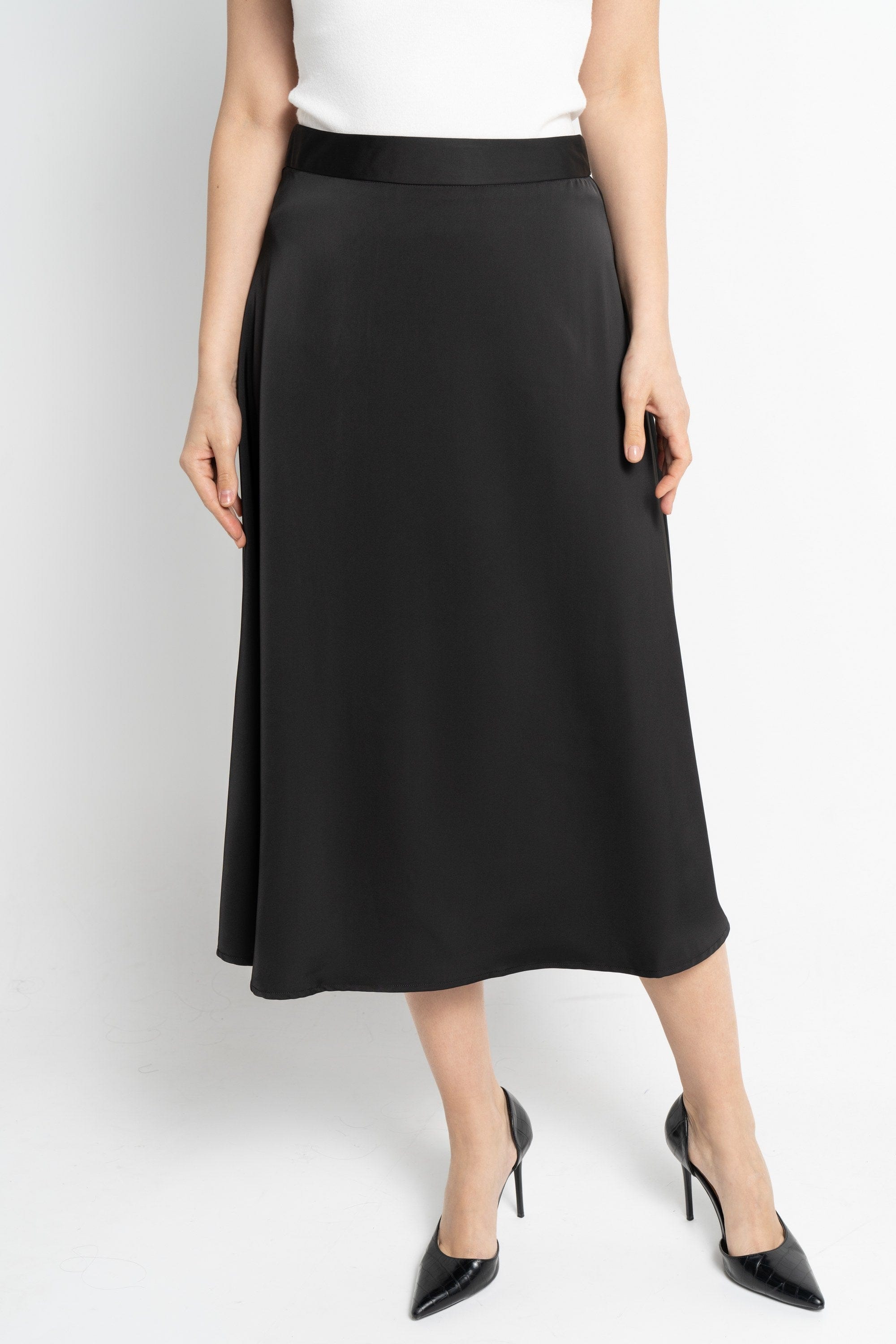 نتشي تنورة ميدي نسائية سادة ناعمة