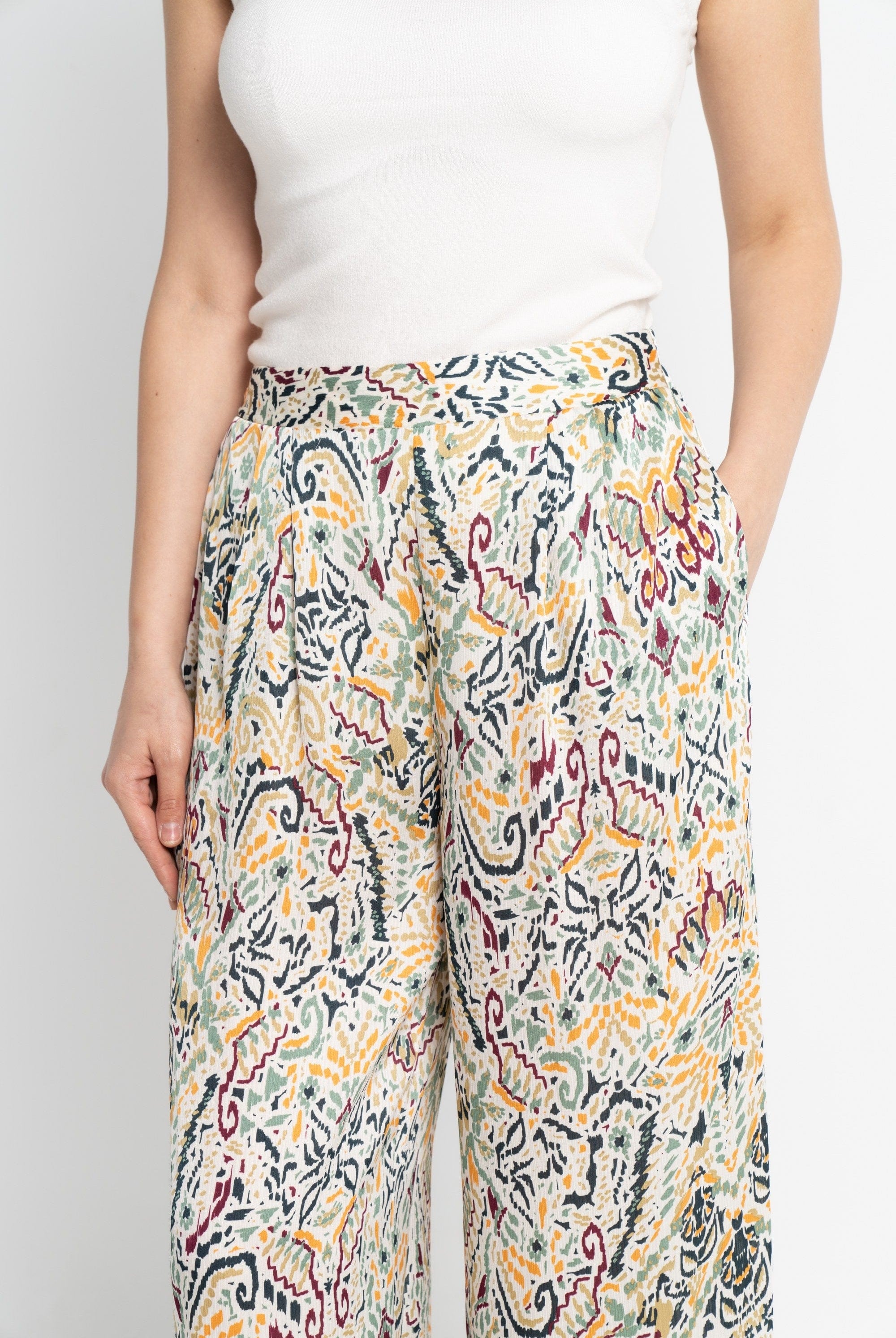 نتشي بنطلون طويل بخصر مرتفع نسائي بيج