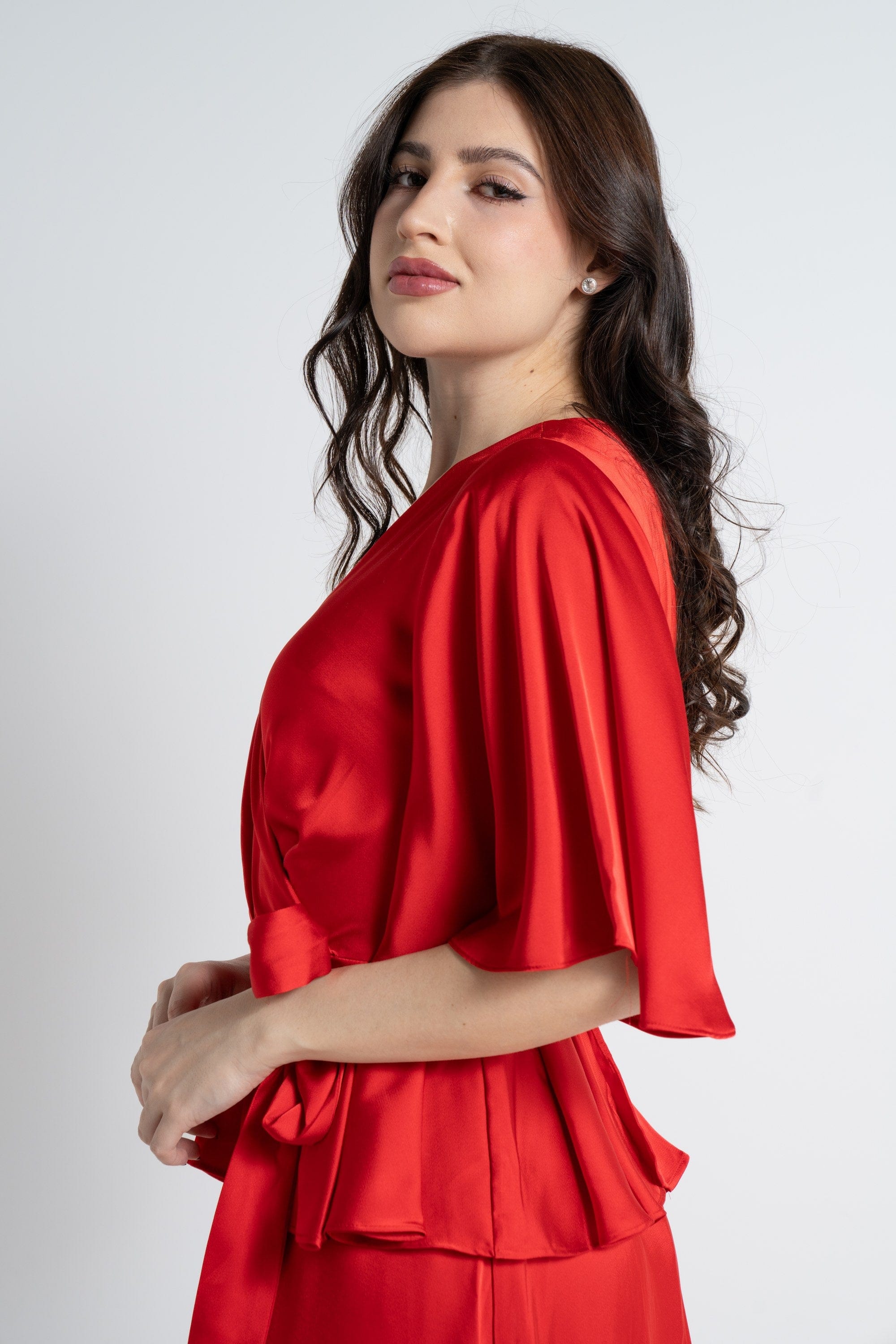 نتشي فستان ماكسي بأكمام قصيرة لف برباط خصر