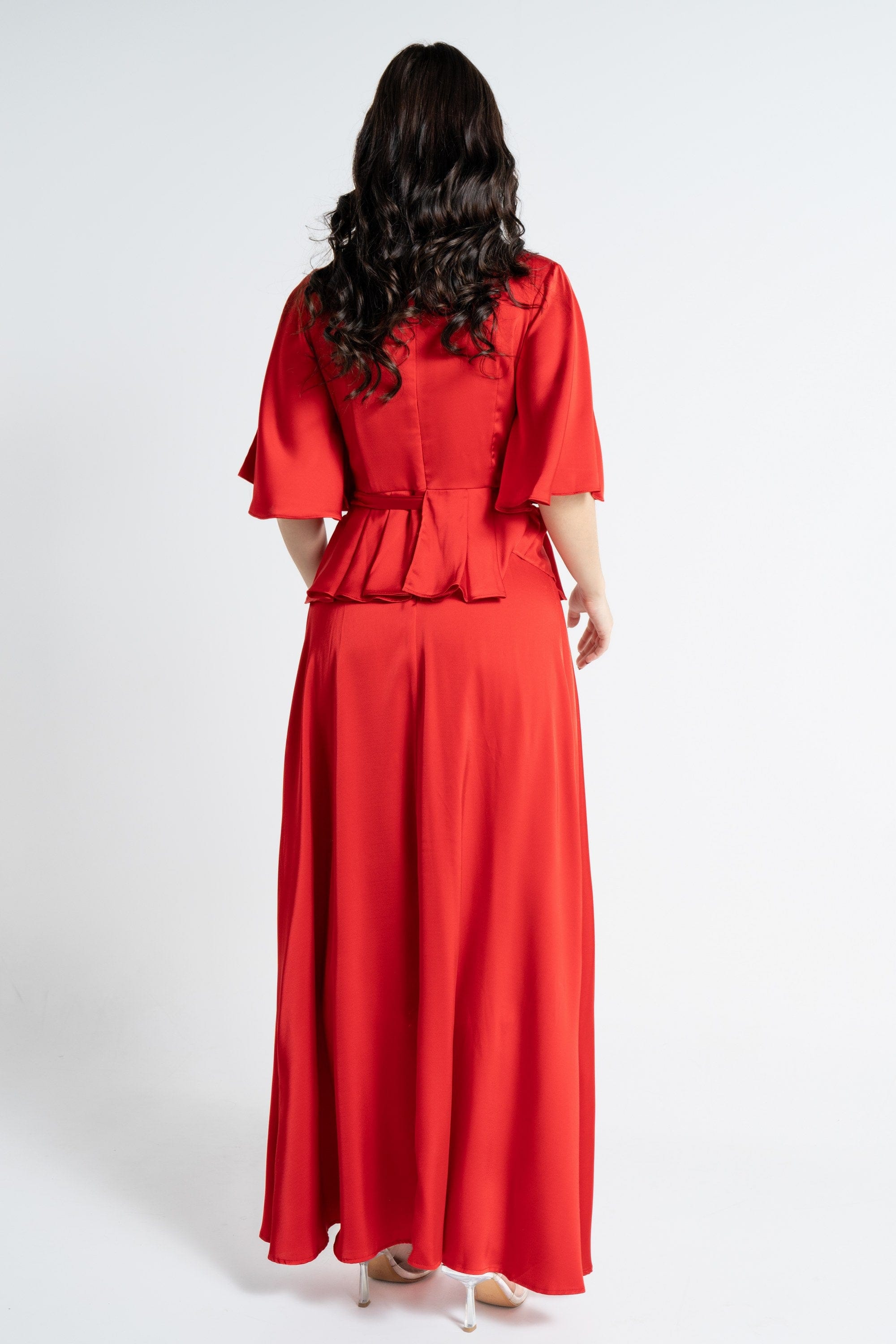 نتشي فستان ماكسي بأكمام قصيرة لف برباط خصر