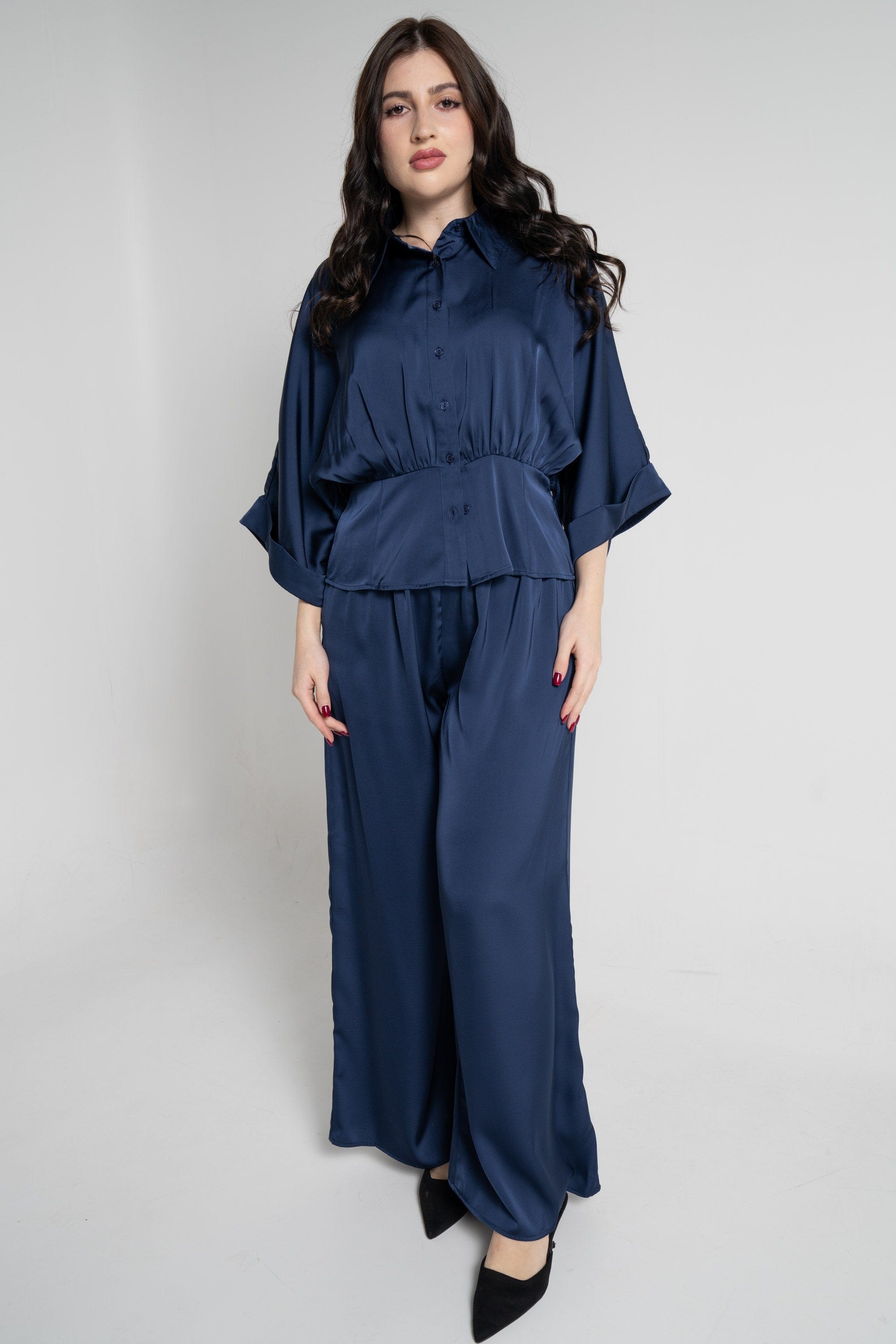 نتشي بنطلون طويل سادة خصر مطاطي نسائي