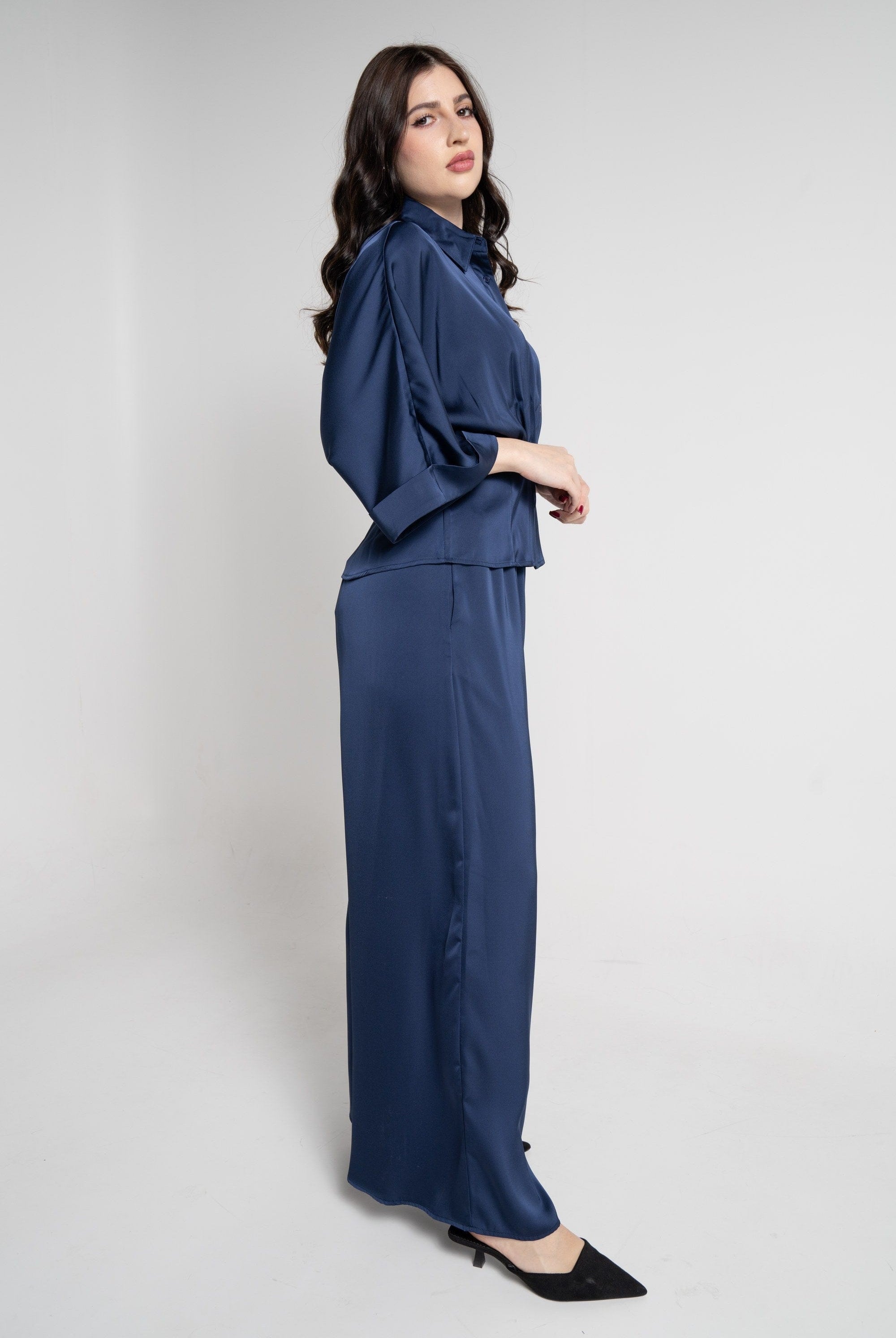 نتشي بنطلون طويل سادة خصر مطاطي نسائي