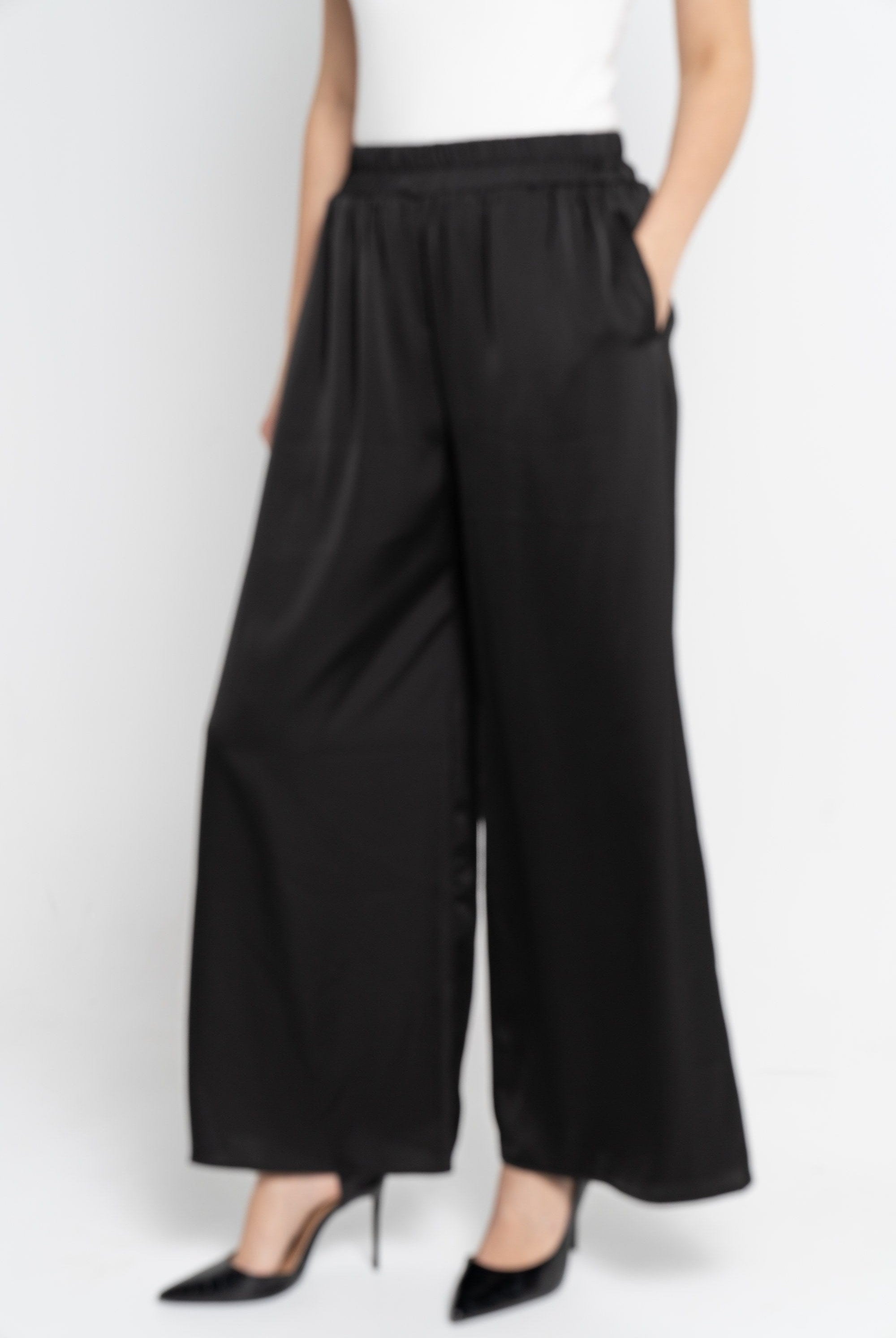 نتشي بنطلون طويل سادة خصر مطاطي نسائي