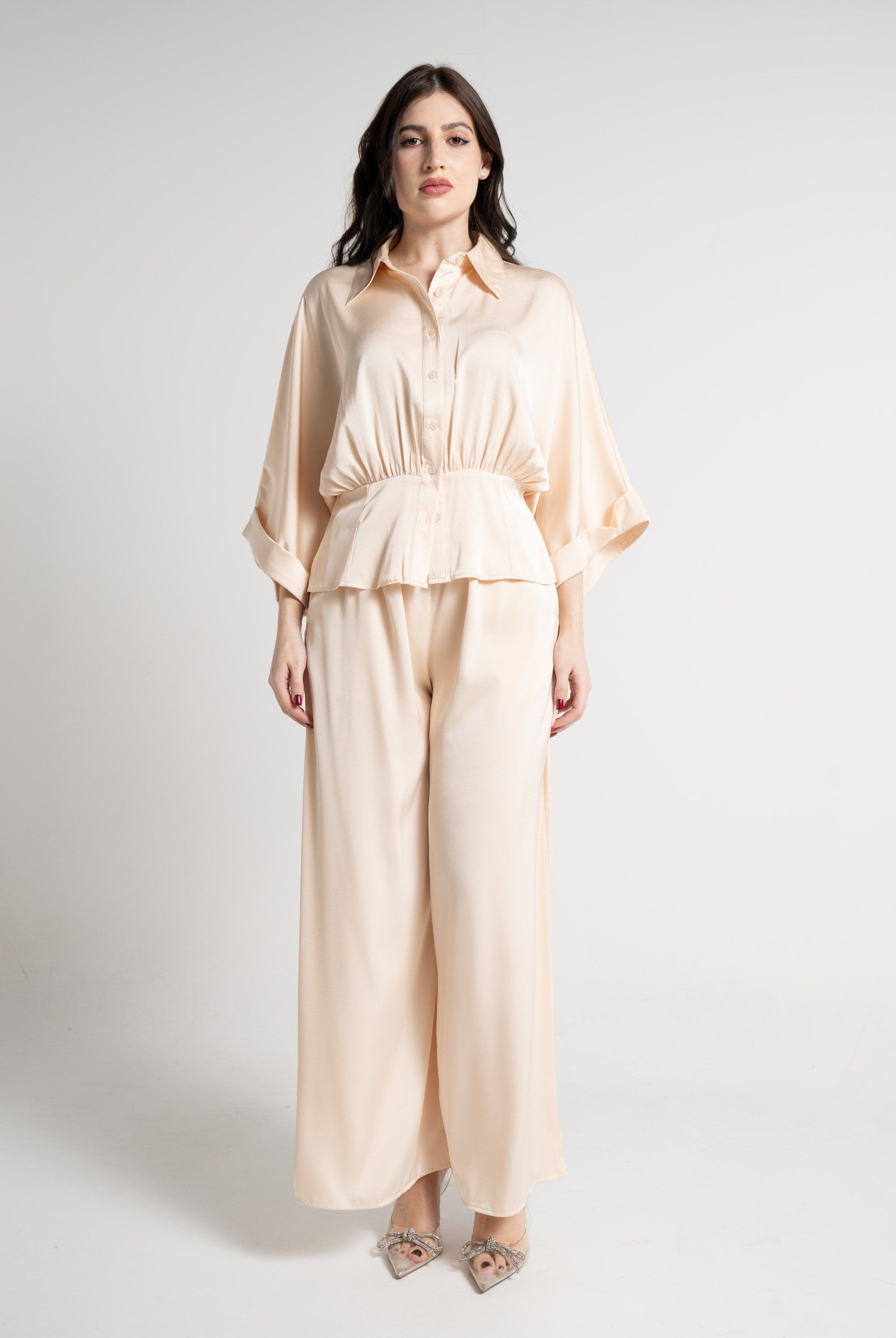 نتشي بنطلون طويل سادة خصر مطاطي نسائي