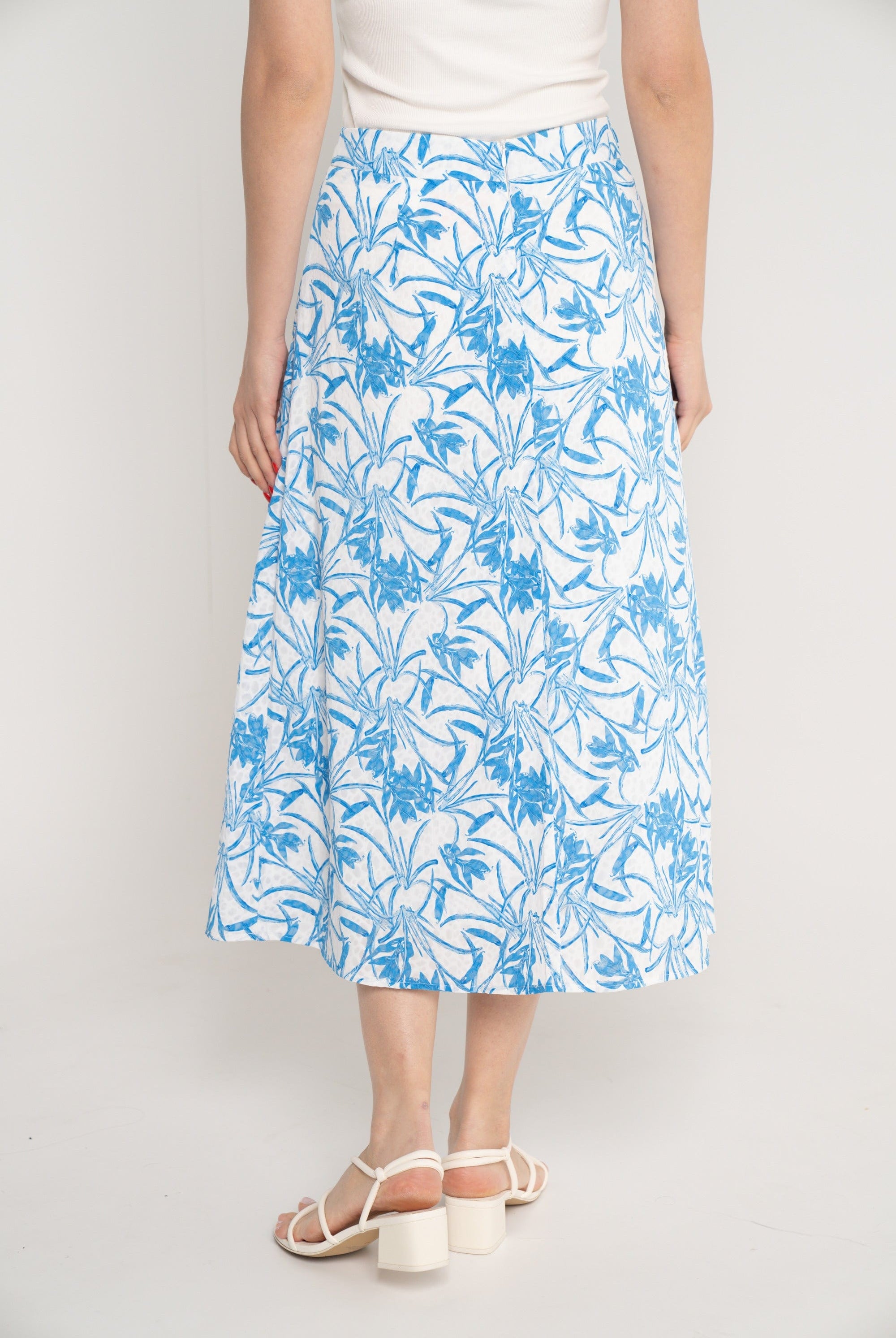 نتشي تنورة ميدي مشجرة بخصر مرتفع واسعة نسائي ازرق/زهري