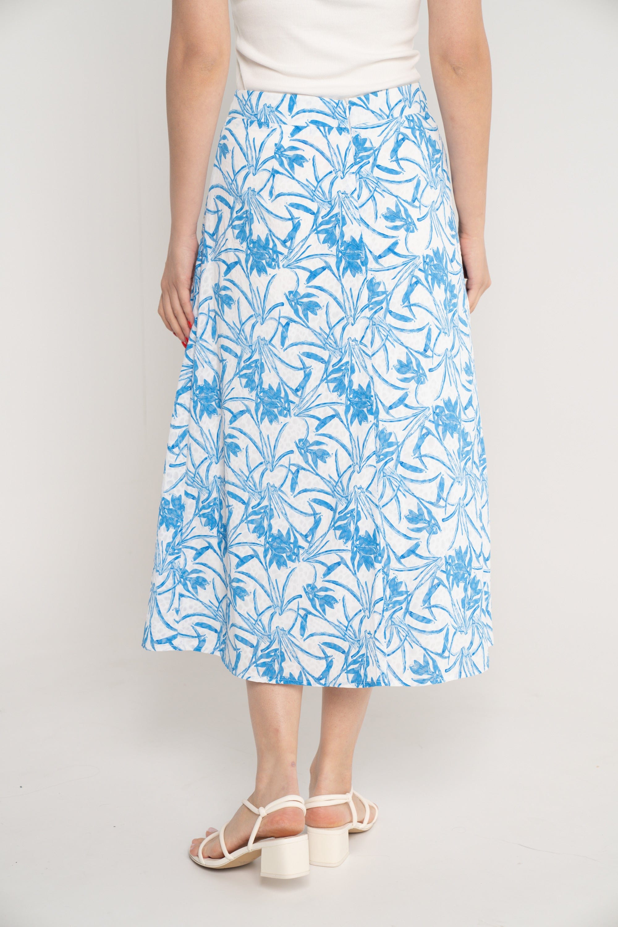 نتشي تنورة ميدي مشجرة بخصر مرتفع واسعة نسائي ازرق/زهري