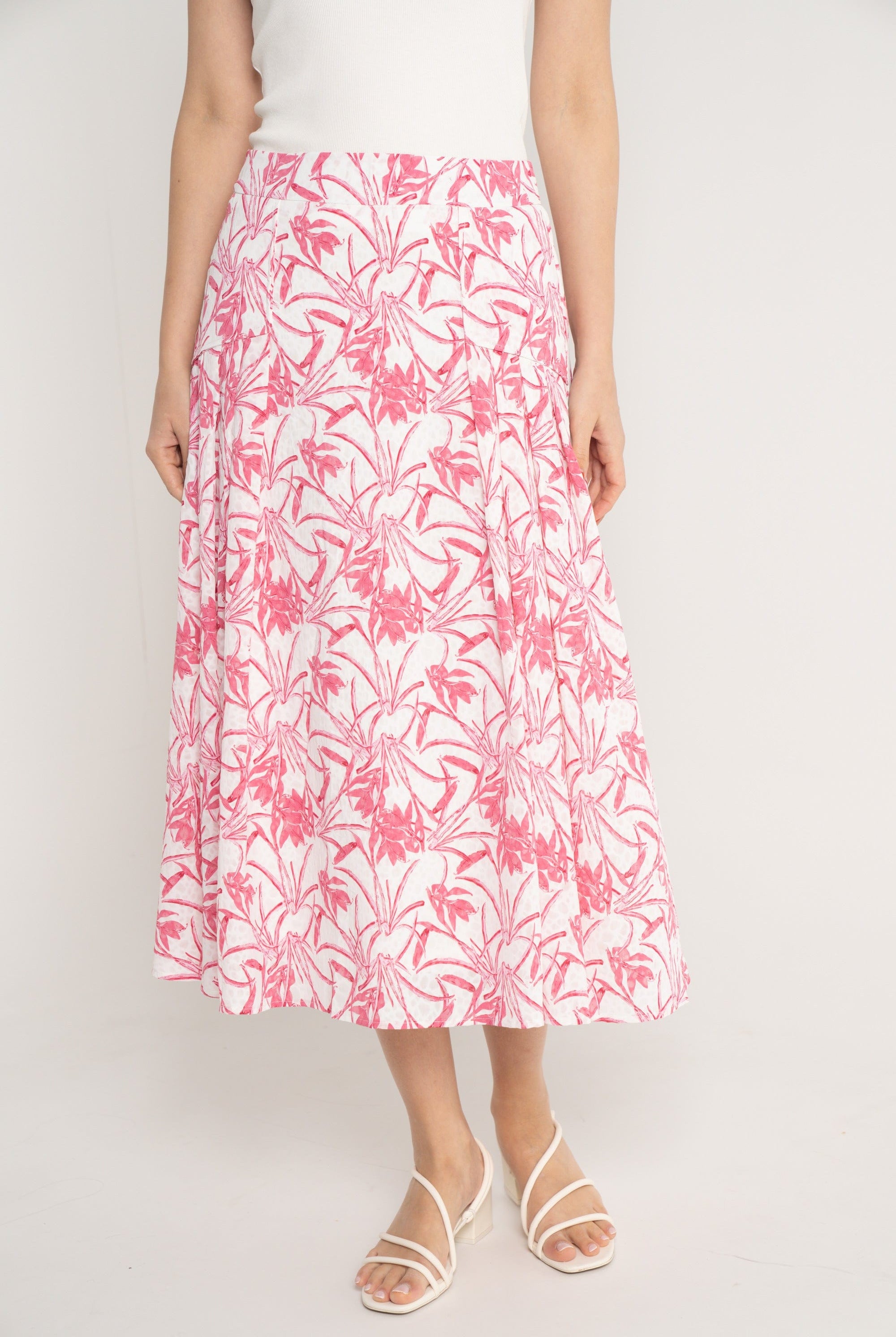 نتشي تنورة ميدي مشجرة بخصر مرتفع واسعة نسائي ازرق/زهري