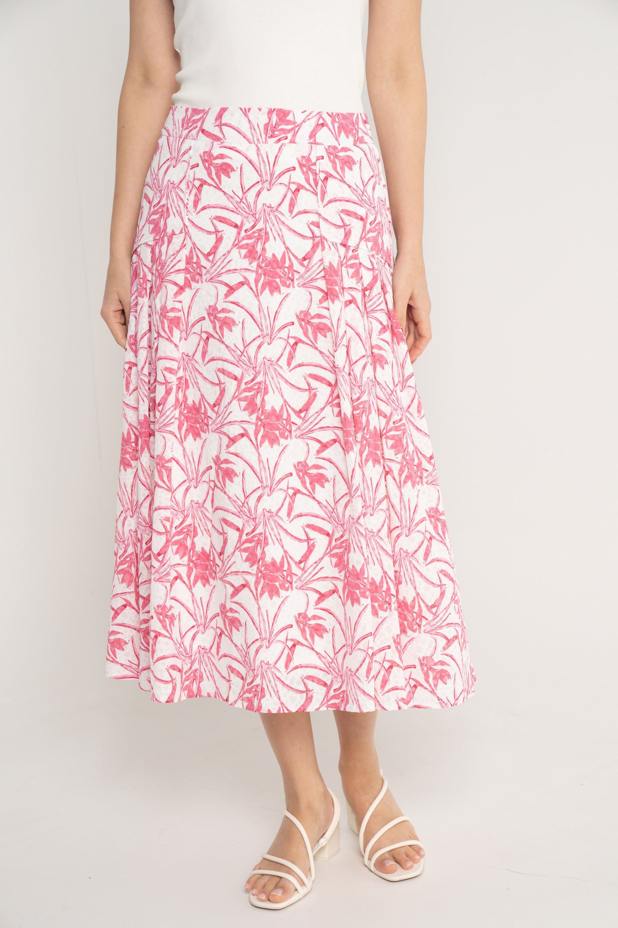 نتشي تنورة ميدي مشجرة بخصر مرتفع واسعة نسائي ازرق/زهري