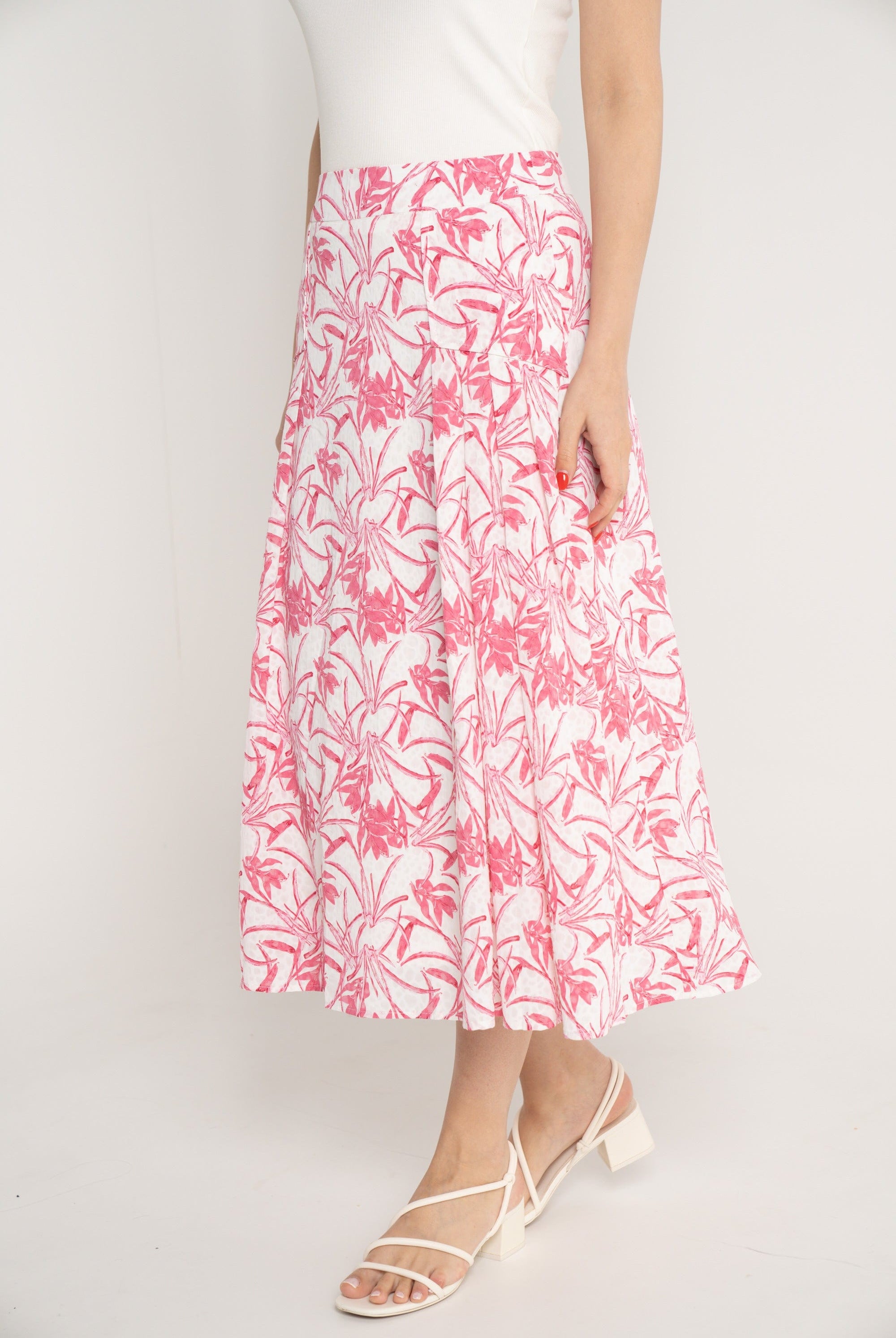 نتشي تنورة ميدي مشجرة بخصر مرتفع واسعة نسائي ازرق/زهري