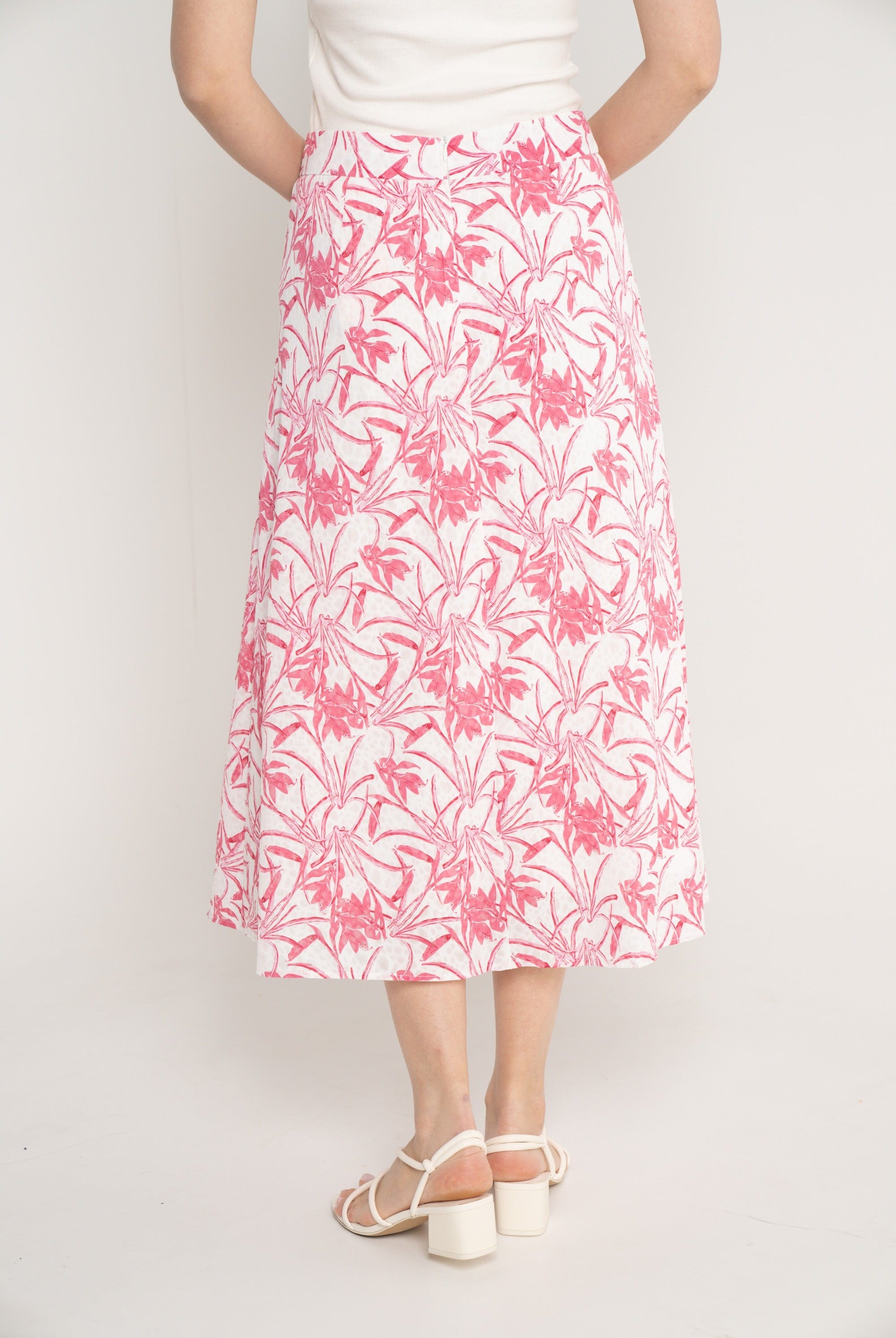 نتشي تنورة ميدي مشجرة بخصر مرتفع واسعة نسائي ازرق/زهري