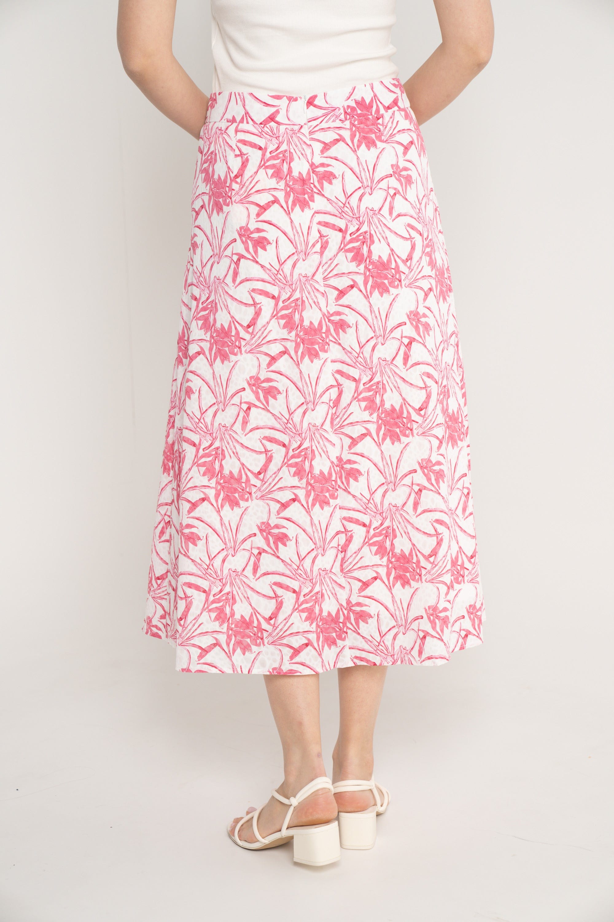 نتشي تنورة ميدي مشجرة بخصر مرتفع واسعة نسائي ازرق/زهري