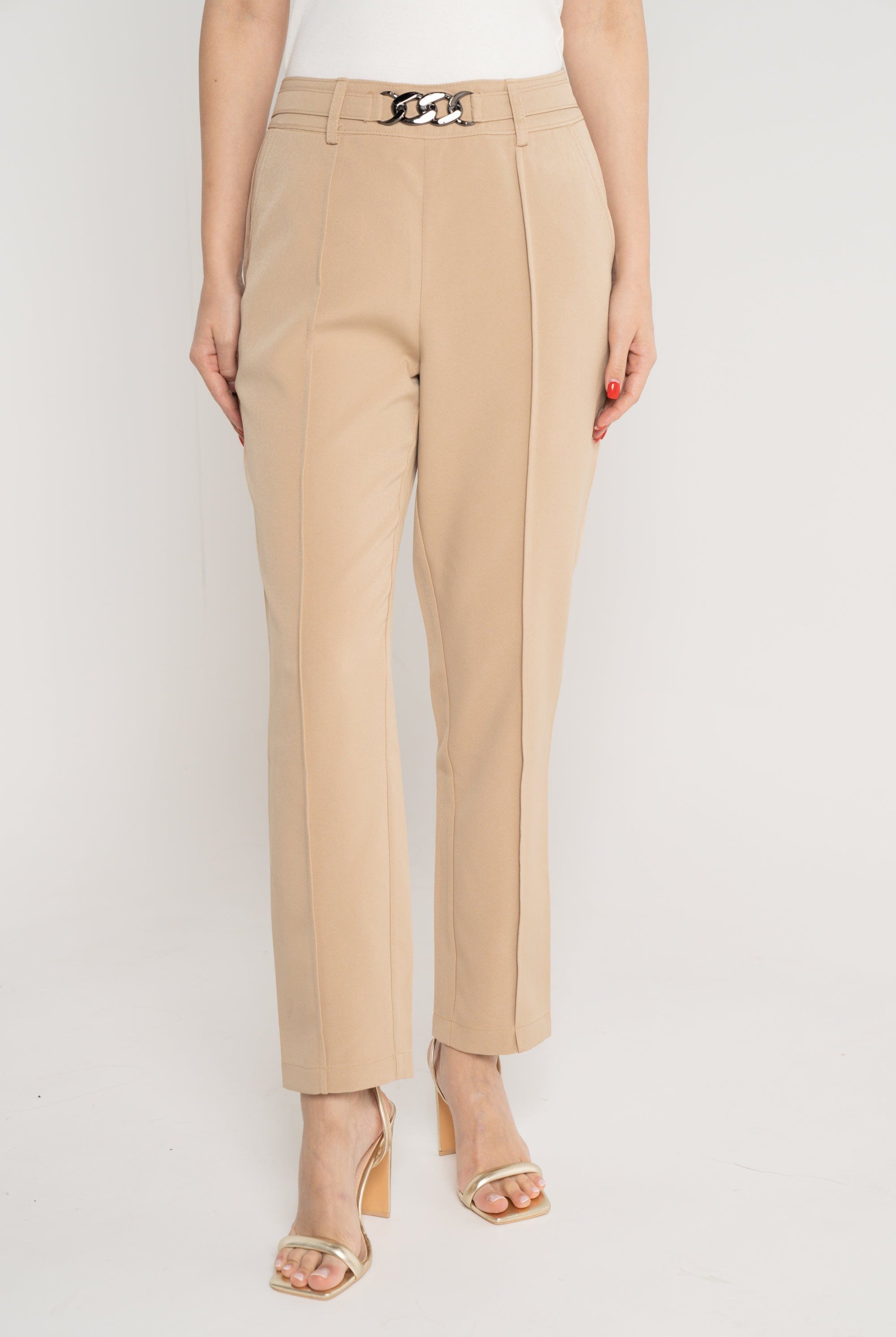 نتشي بنطلون طويل كلاسيك طويل سادة خصر مرتفع بجيوب