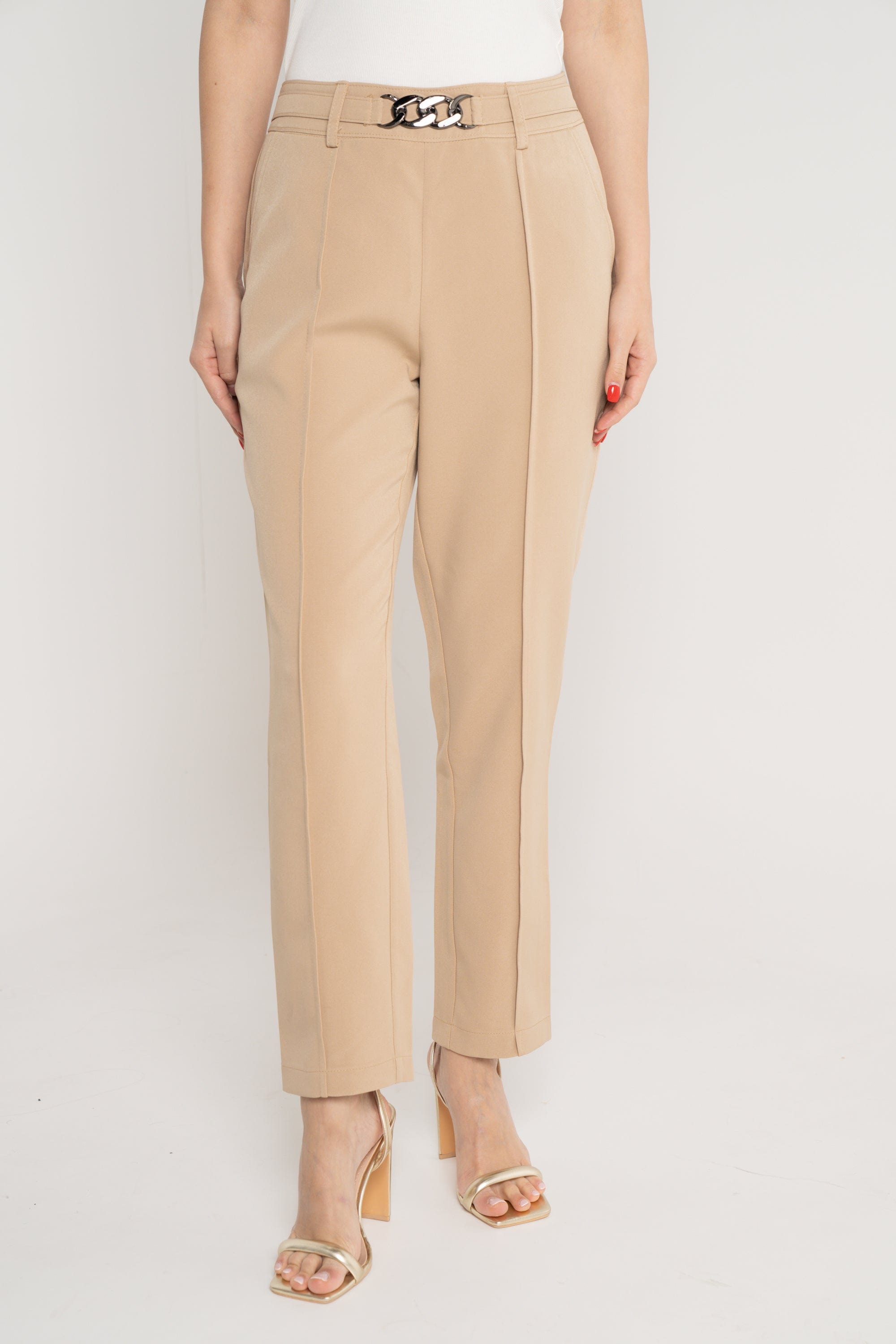 نتشي بنطلون طويل كلاسيك طويل سادة خصر مرتفع بجيوب