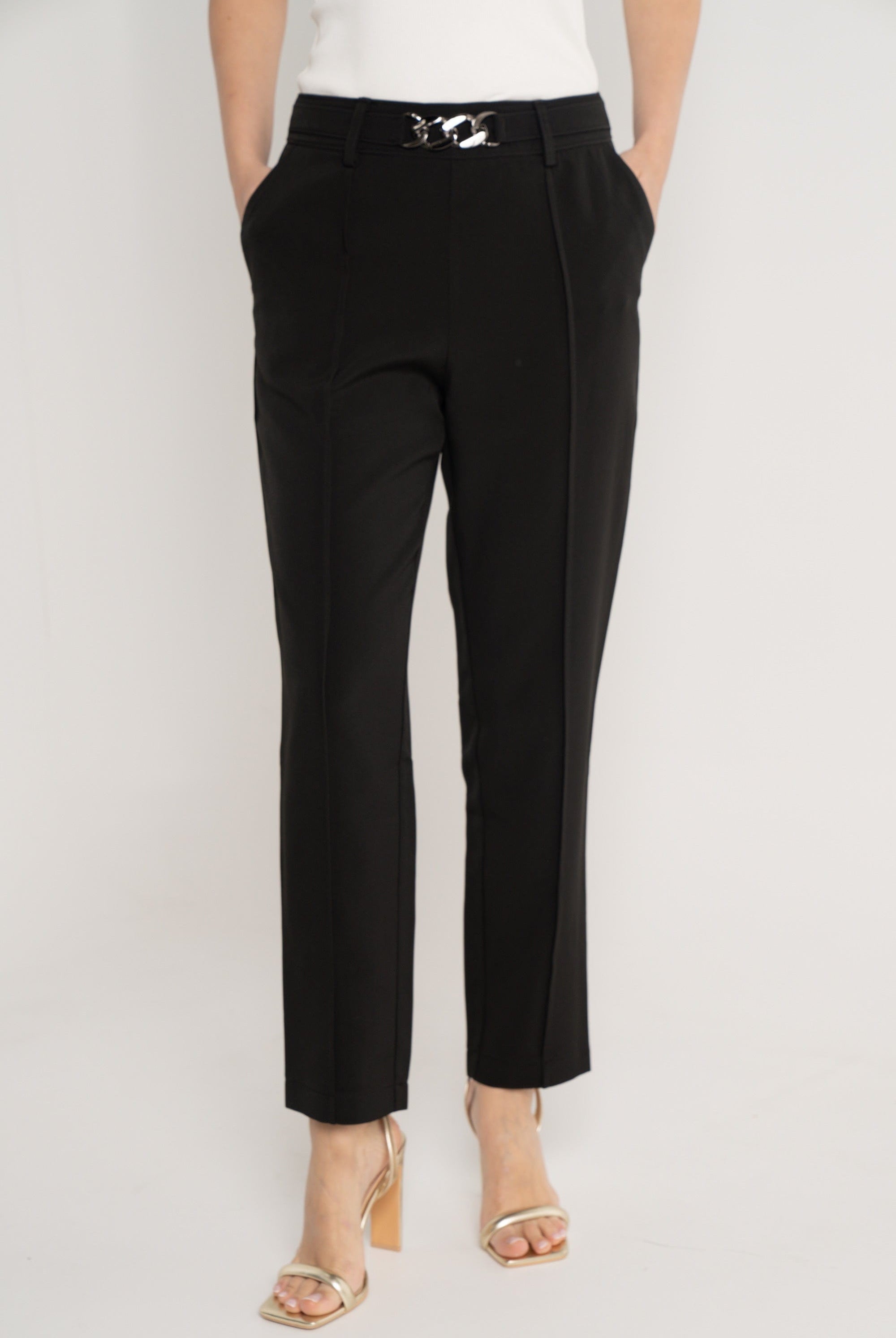 نتشي بنطلون طويل كلاسيك طويل سادة خصر مرتفع بجيوب