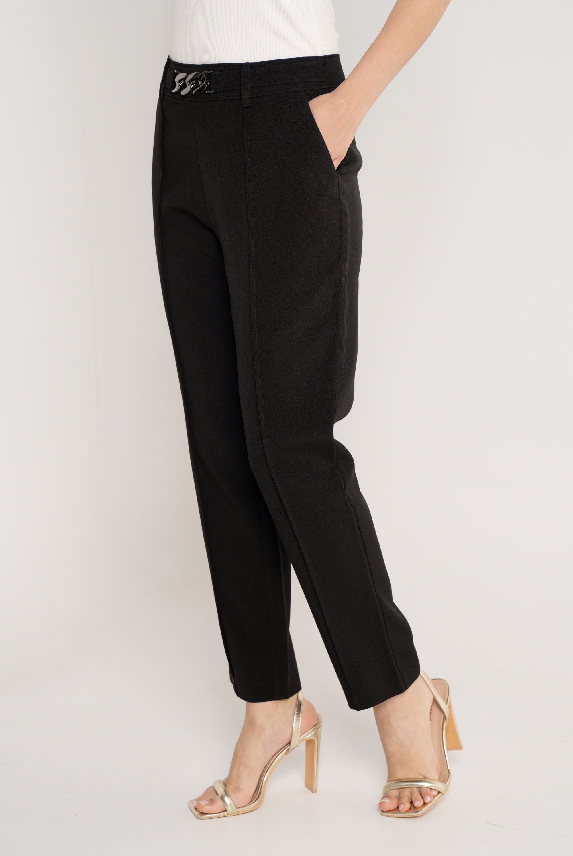 نتشي بنطلون طويل كلاسيك طويل سادة خصر مرتفع بجيوب