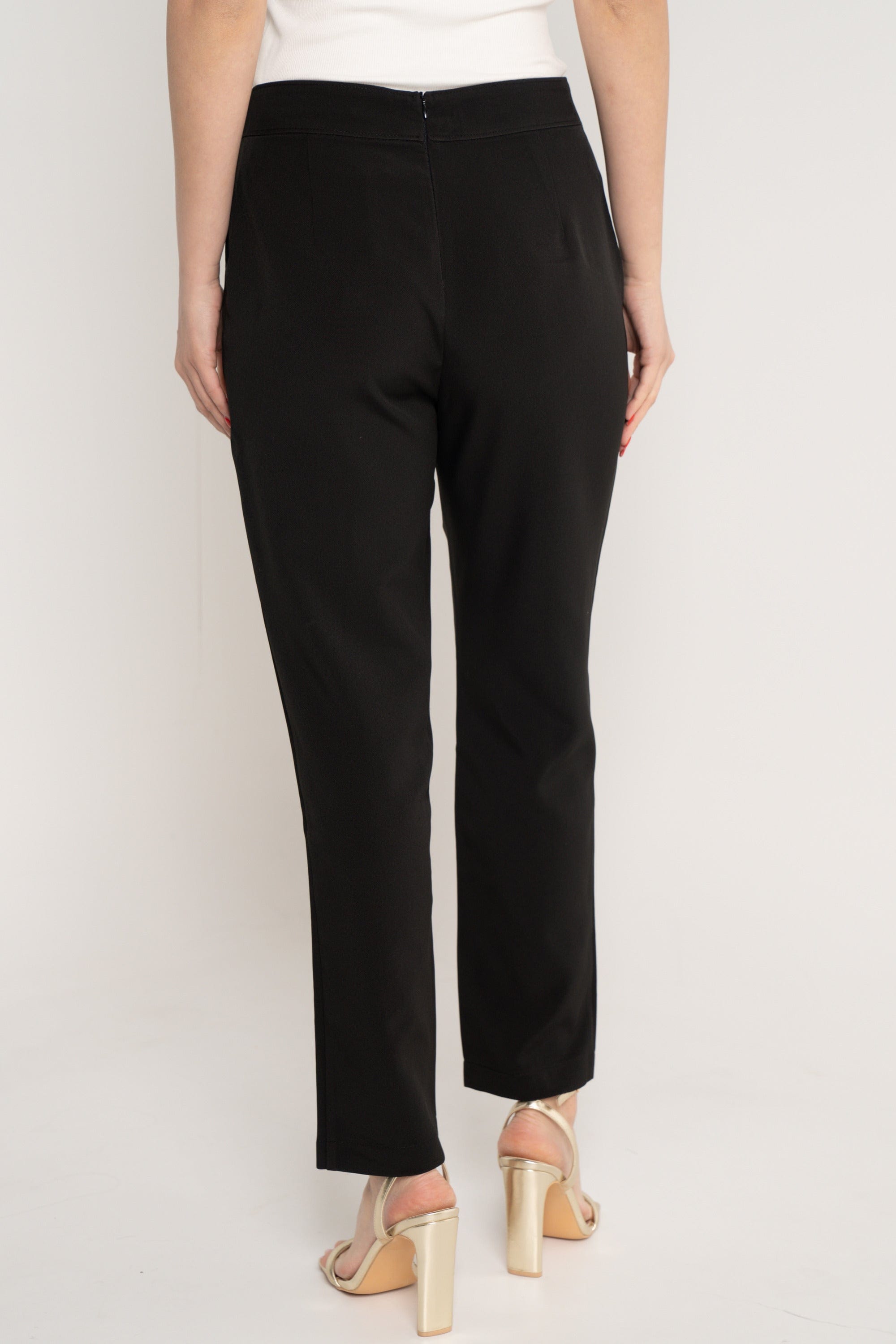 نتشي بنطلون طويل كلاسيك طويل سادة خصر مرتفع بجيوب