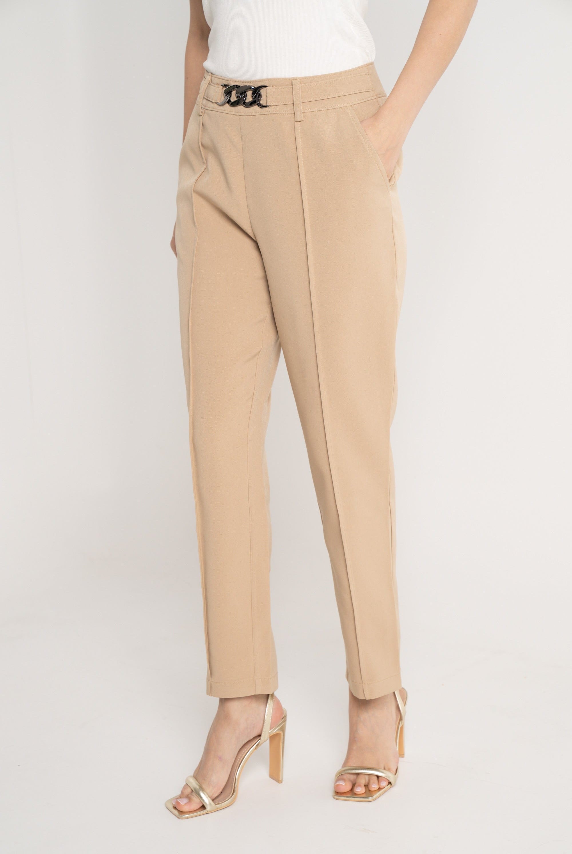 نتشي بنطلون طويل كلاسيك طويل سادة خصر مرتفع بجيوب