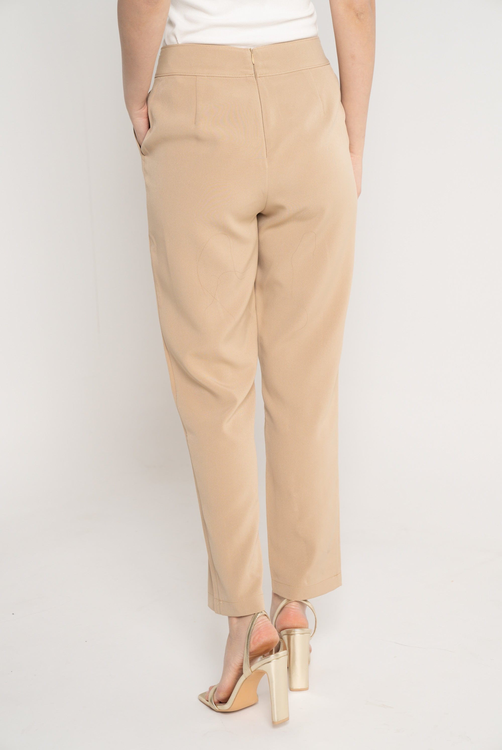 نتشي بنطلون طويل كلاسيك طويل سادة خصر مرتفع بجيوب