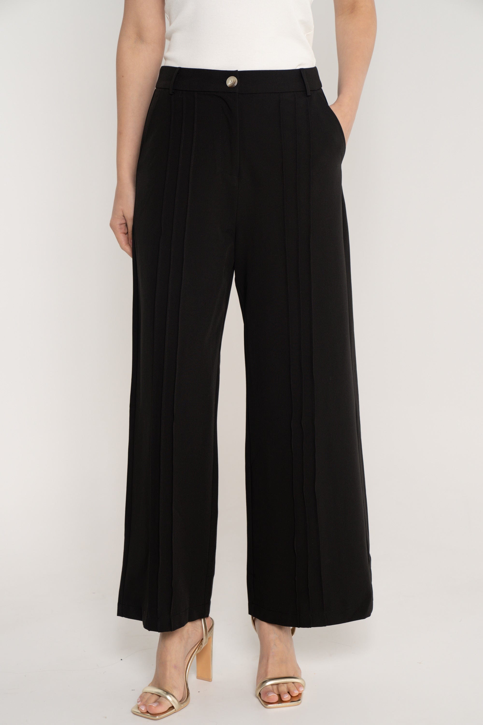 نتشي بنطلون سادة طويل واسع خصر مرتفع نسائي