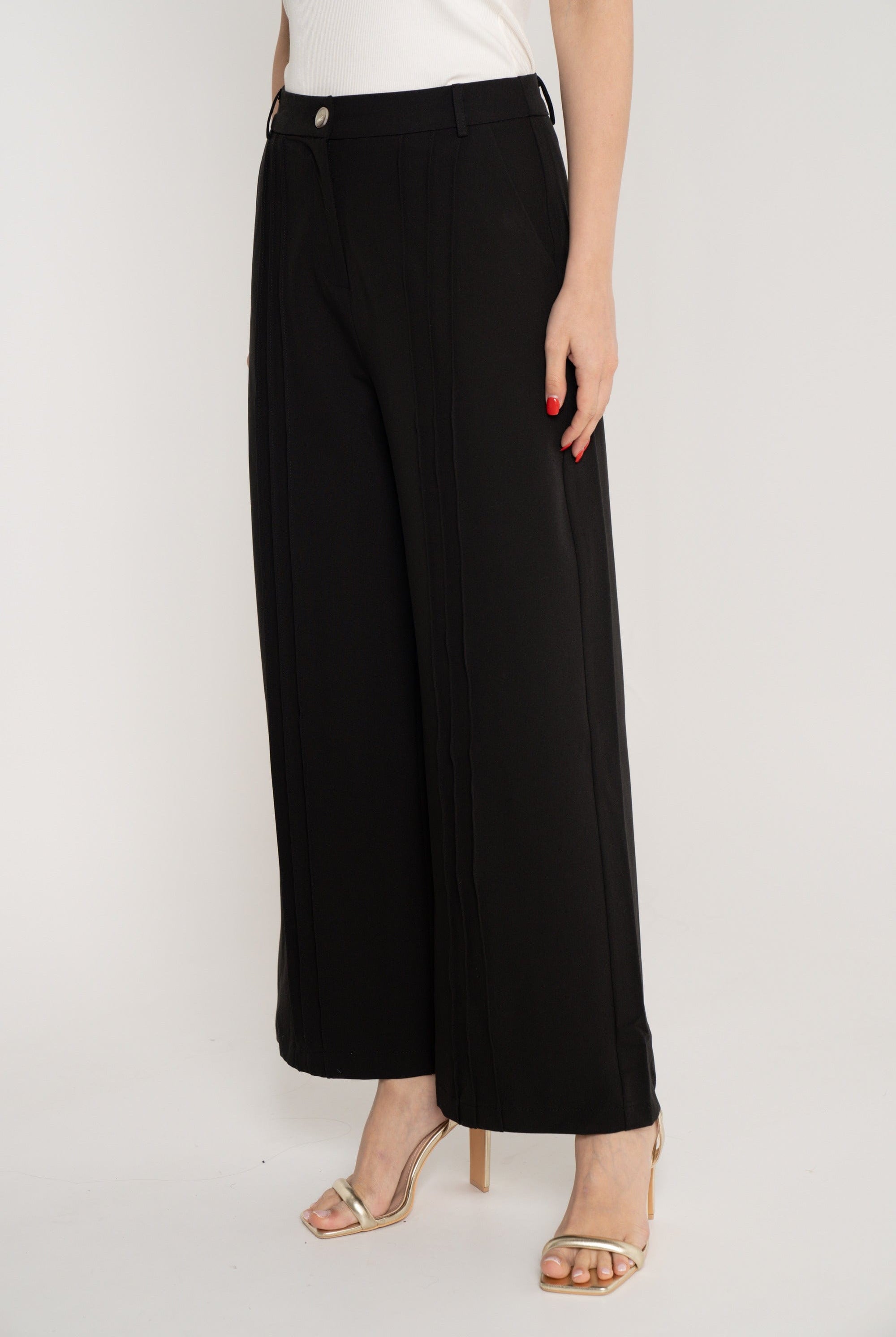 نتشي بنطلون سادة طويل واسع خصر مرتفع نسائي