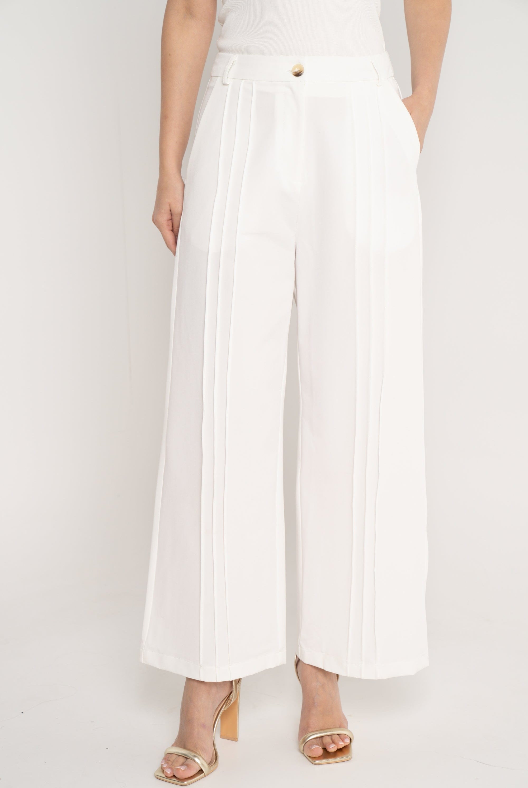 نتشي بنطلون سادة طويل واسع خصر مرتفع نسائي